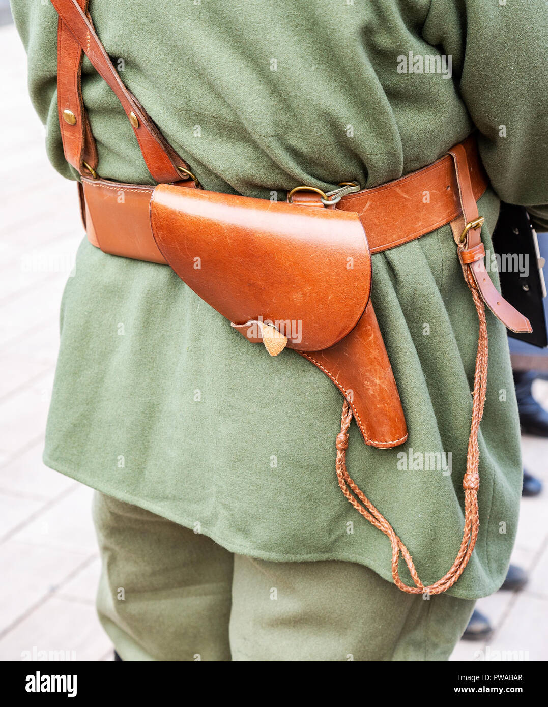 Vintage leather belt with holster of retro uniform of russian army Stock  Photo - Alamy