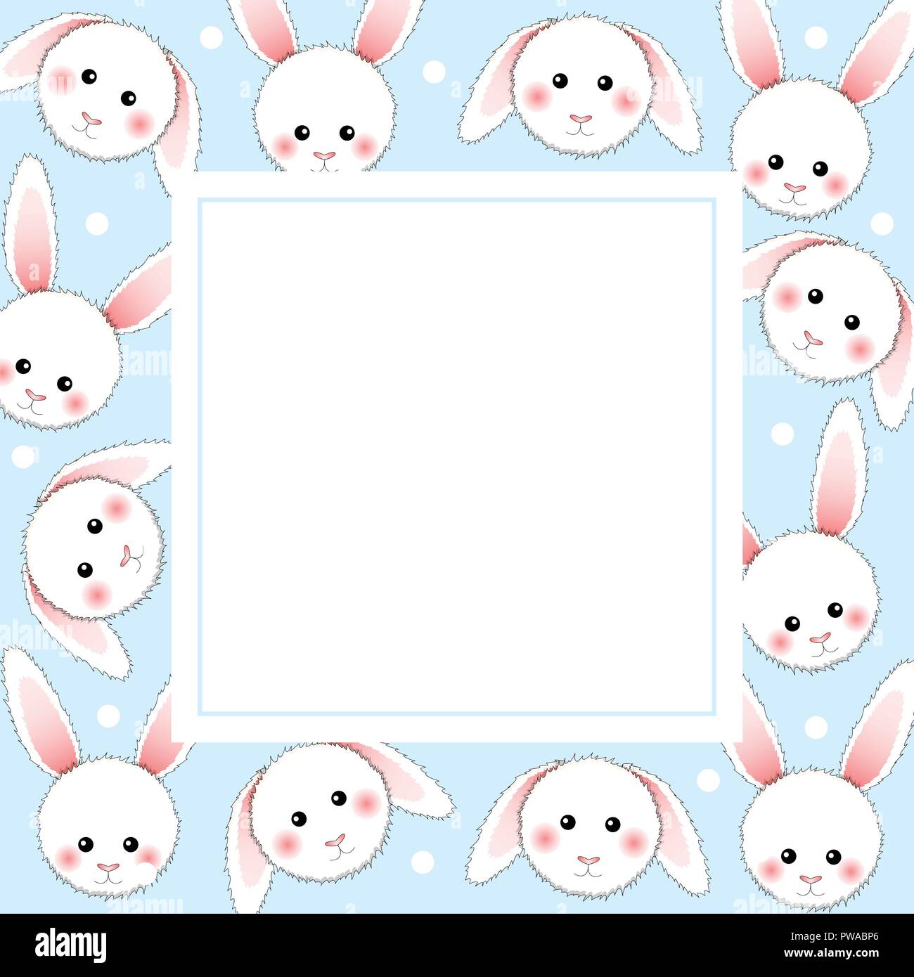 White Rabbit On Light Blue Banner Card Vector Illustration Stock