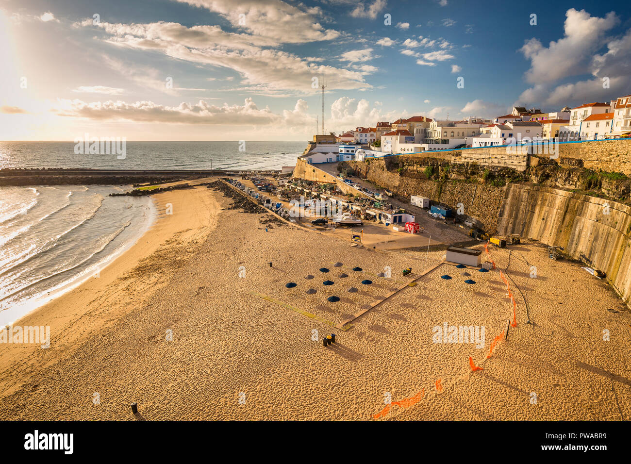 The popular beach town Ericeira in the afternoon sun, Portugal Stock Photo