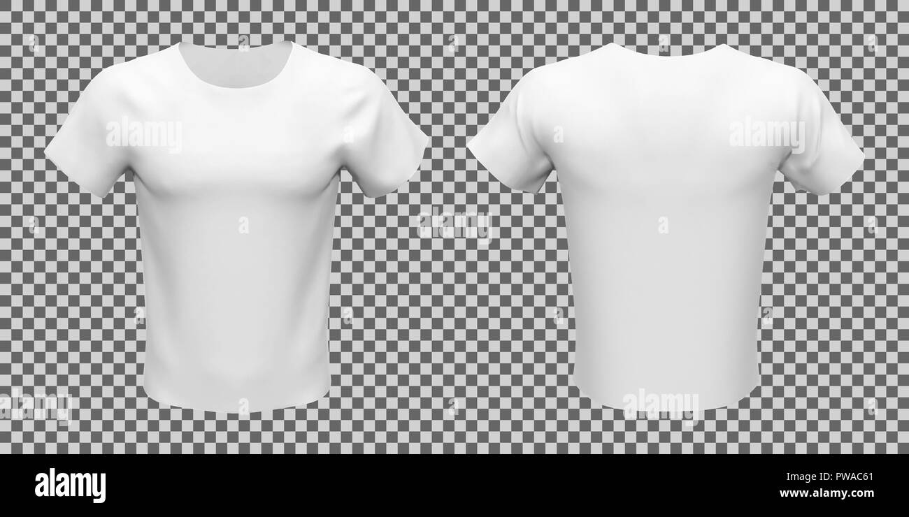 Blank mockup set of white basic unisex t-shirt, front and backview, on checkered background. Vector illustration Stock Vector