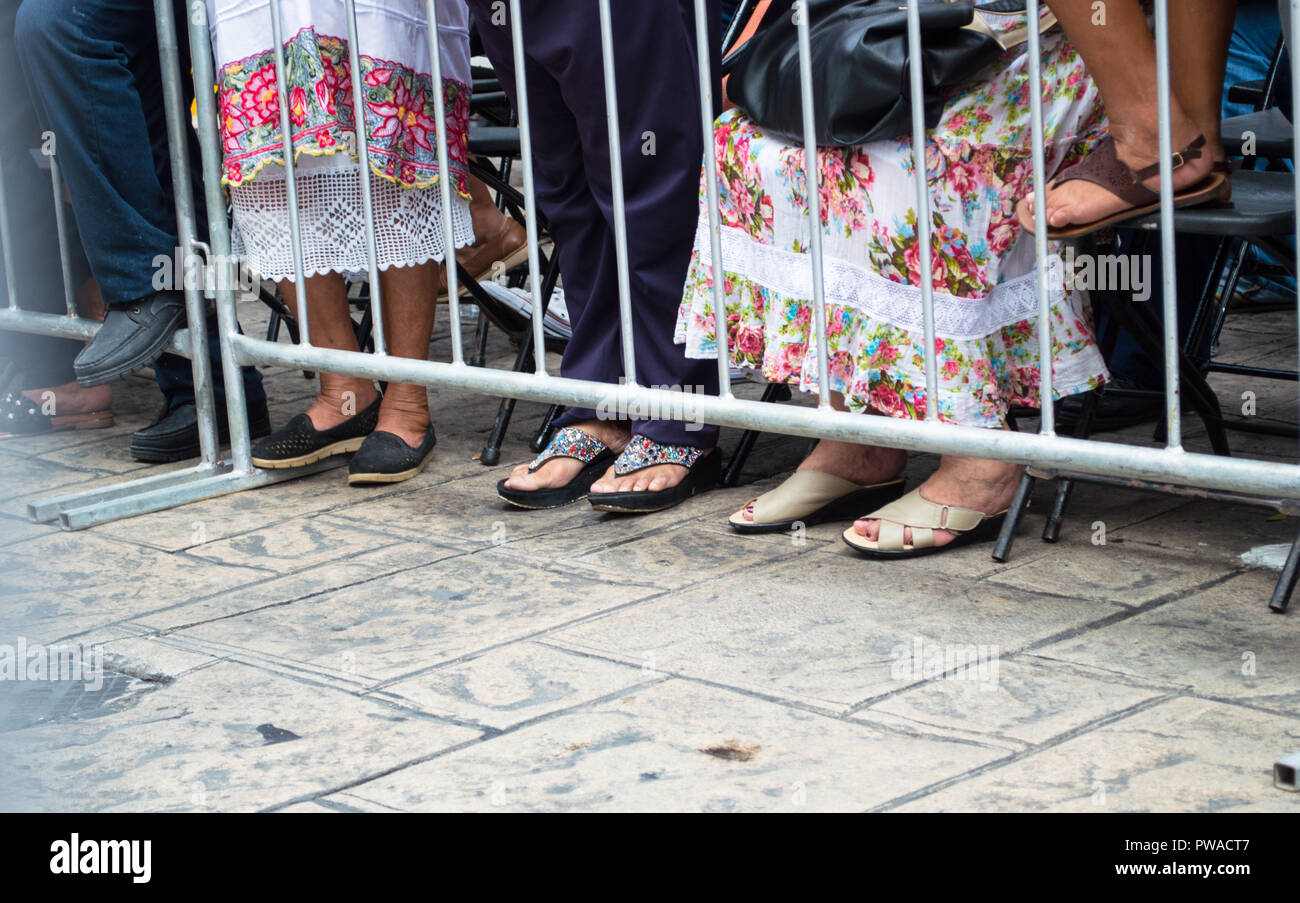 Supporters of Andres Manuel Lopez Obrador, President-elect  of Mexico await for his arrival in Merida, Yucatan. 12 of October 2018. Stock Photo