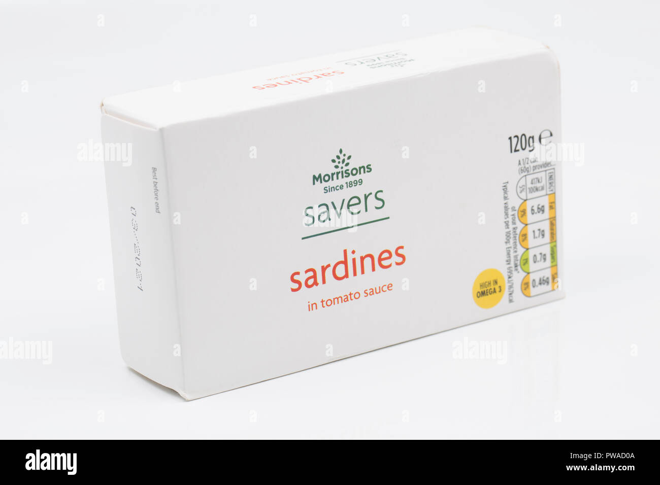 Tin of Morrisons Savers sardines in tomato sauce. Dorset England UK GB