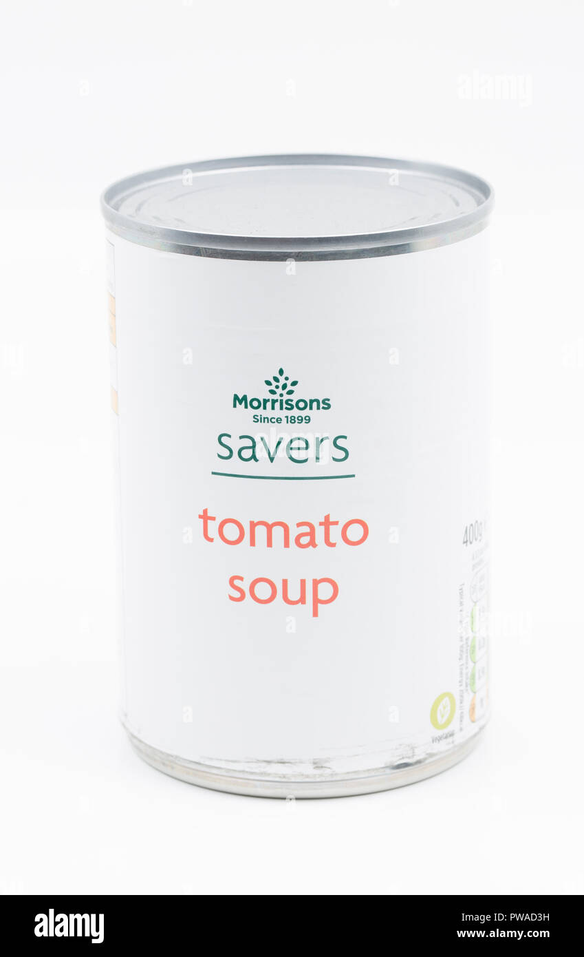 A tin of Morrisons Savers tomato soup. Dorset England UK GB Stock Photo