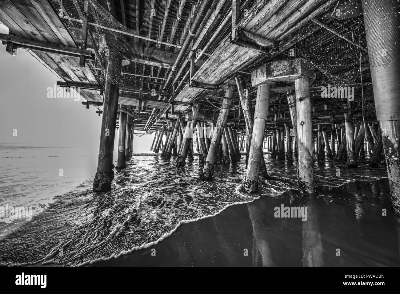 Santa Monica pier in black and white. Los Angeles, California Stock Photo