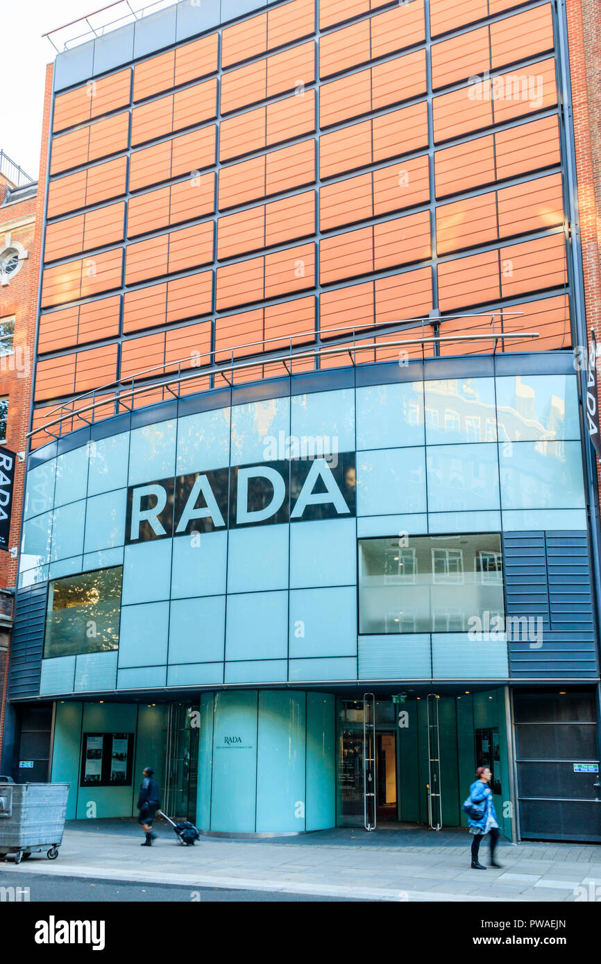 The entrance to the RADA (Royal Acadamy of Dramatic Arts) Theatres on Malet Street, London, UK Stock Photo