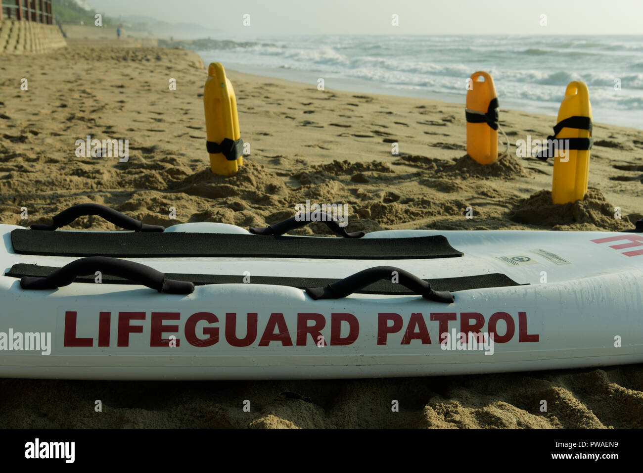 Durban, KwaZuluNatal, South Africa, closeup, detail, surf lifesaving equipment on iconic