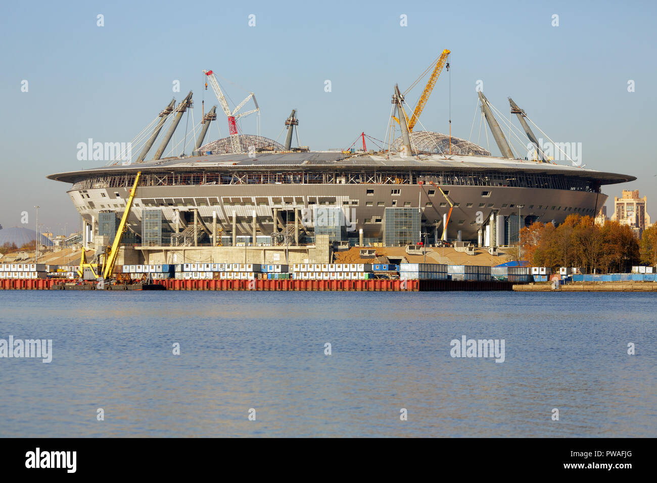 SAINT PETERSBURG, RUSSIA - OCTOBER 13, 2015: Building stadium of local football team Zenit is called Zenith Arena, stadium currently under constructio Stock Photo