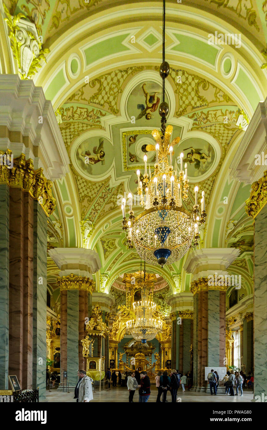 RUSSIA, SAINT PETERSBURG - July 08, 2017: Interior of the Peter and Paul Cathedral. Russian emperors are buried here. Stock Photo