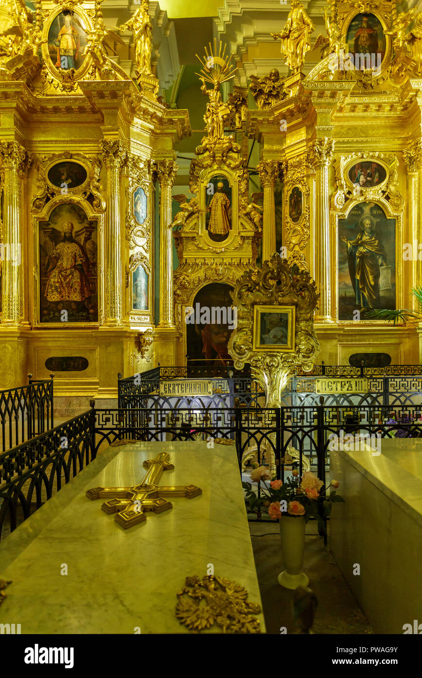 RUSSIA, SAINT PETERSBURG - July 08, 2017: Interior of the Peter and Paul Cathedral. Russian emperors are buried here. Stock Photo