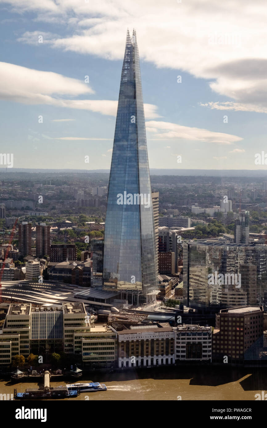 Aerial view of the London skyline, including The Shard. Portrait ...