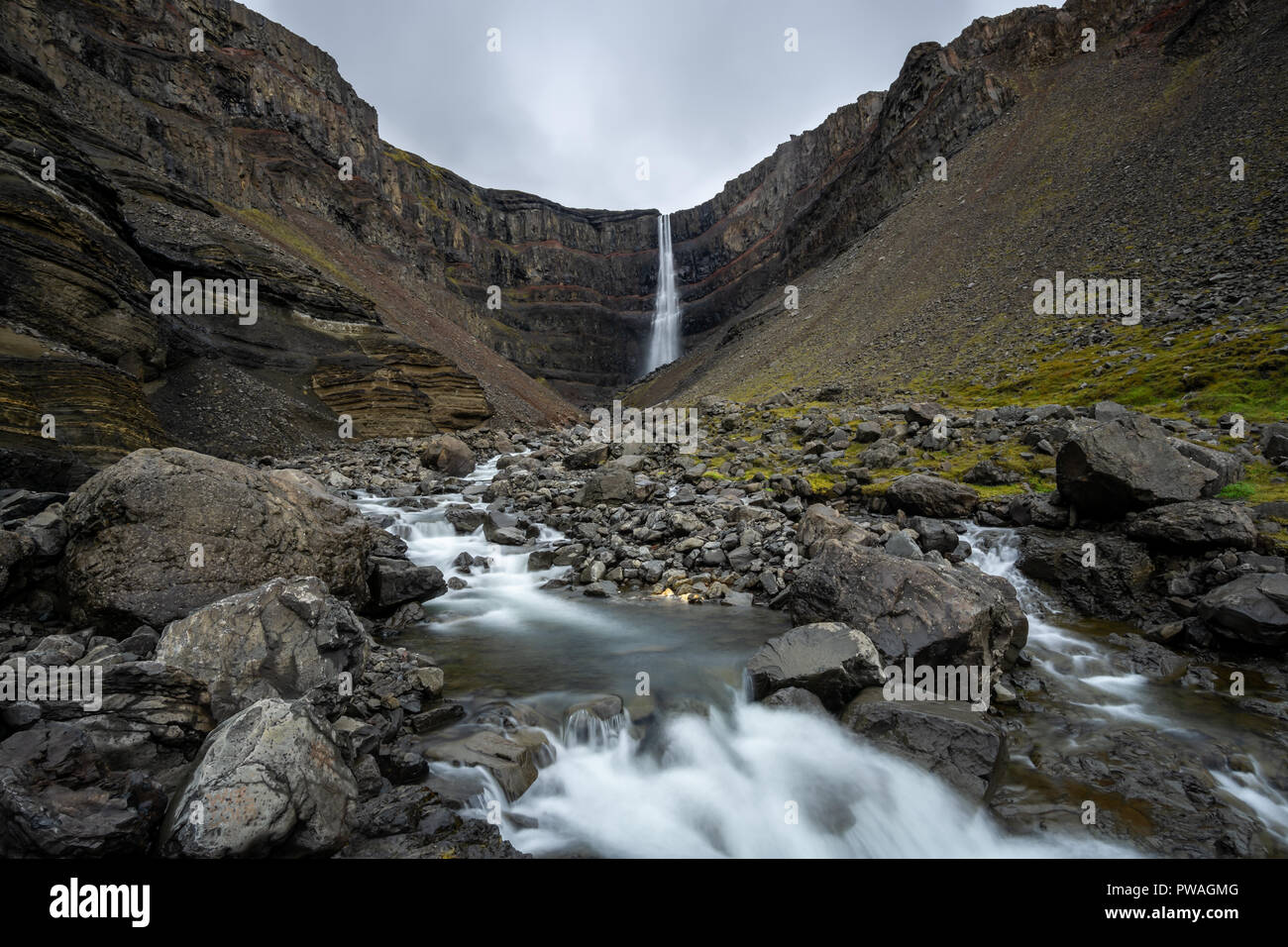 Hengifoss Waterfall in Eastern Iceland, in near of egilstadir Stock Photo
