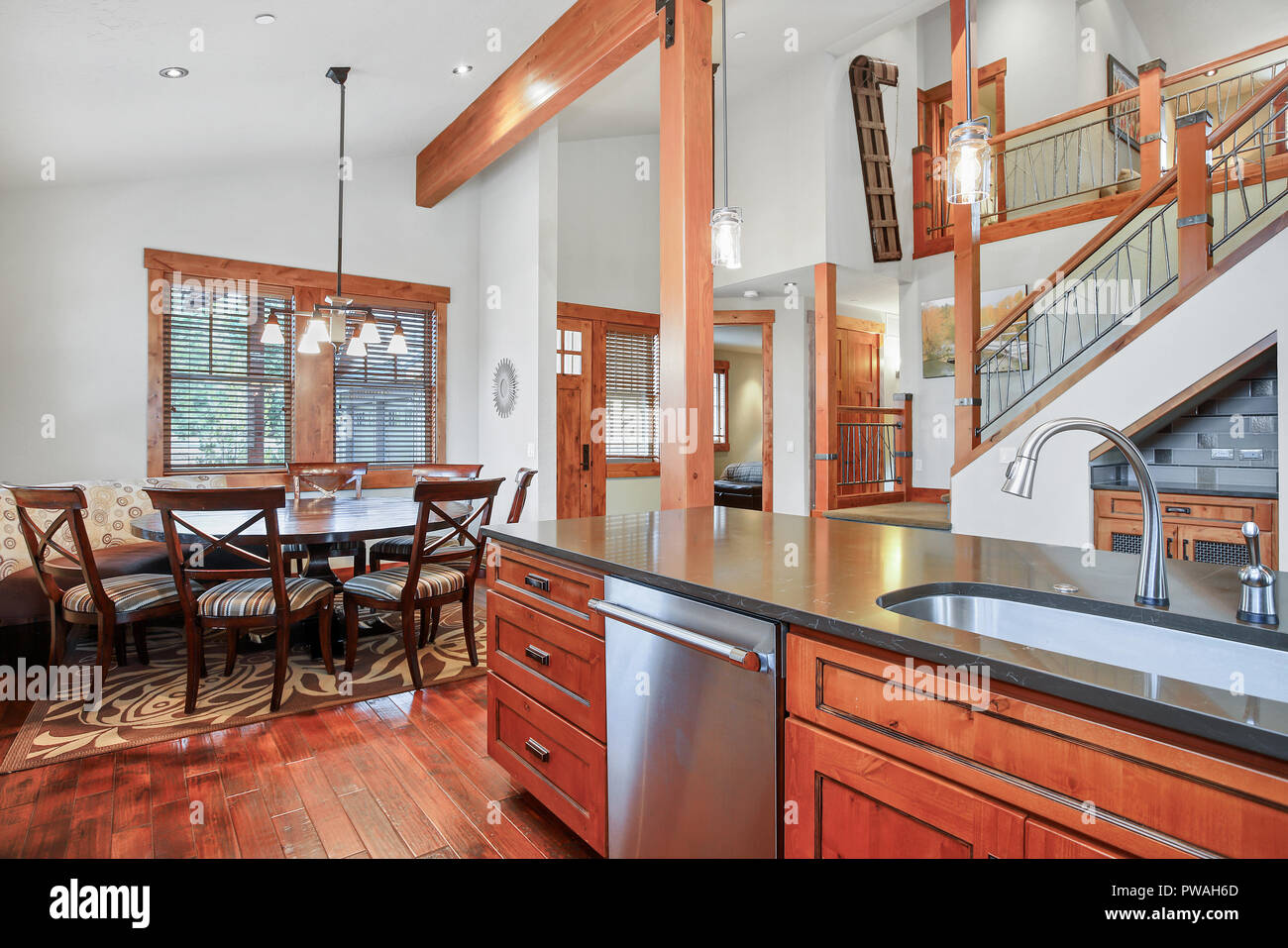 Open Plan Home Interior With Traditional Foyer Staircase Decorated