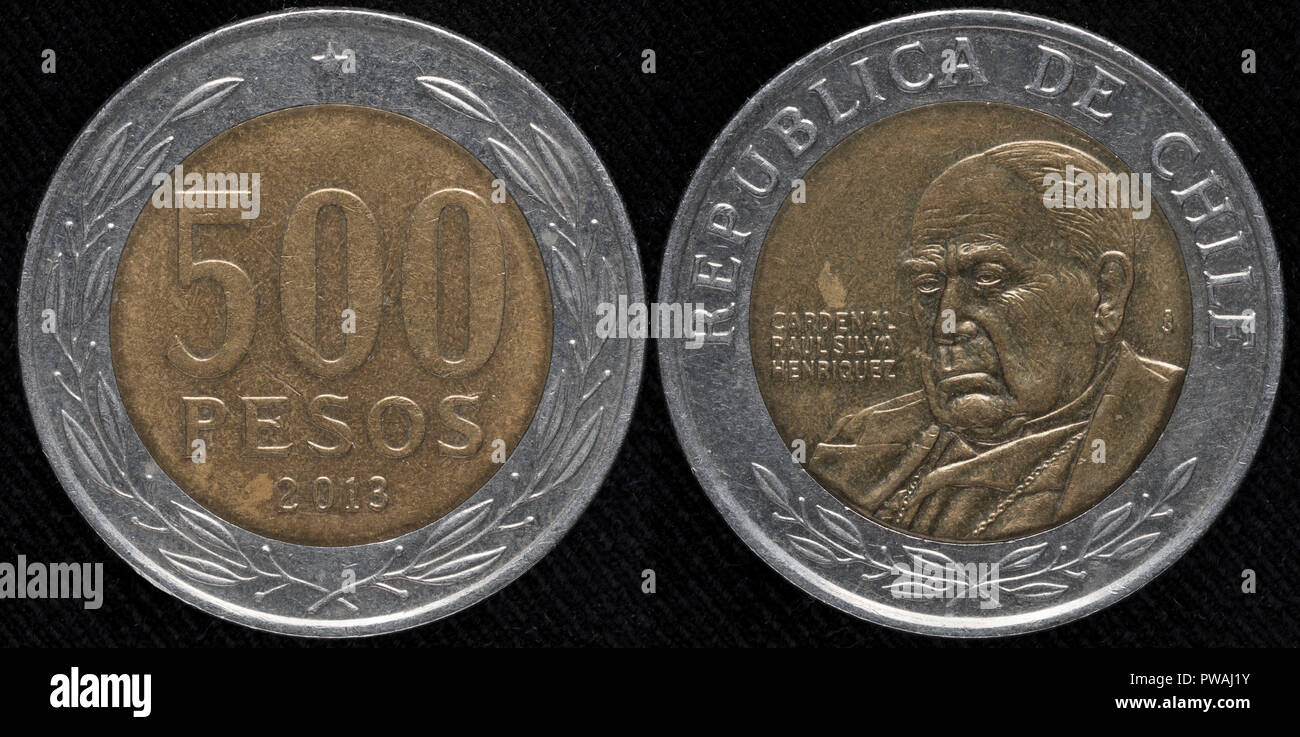 500 pesos coin, Raul Silva Henriquez, Chile, 2013 Stock Photo