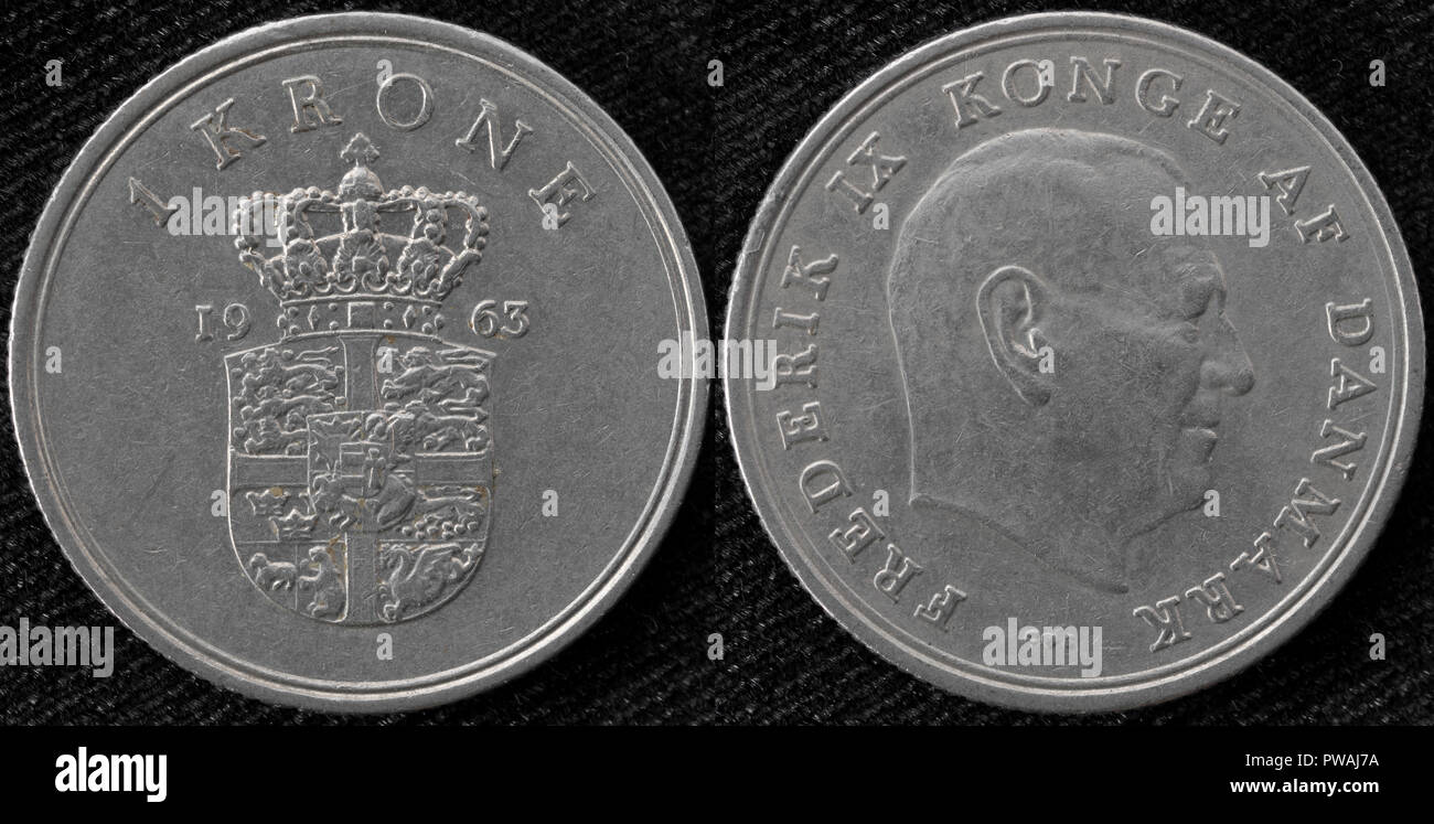 1 krone coin, King Frederick IX, Denmark, 1963 Stock Photo