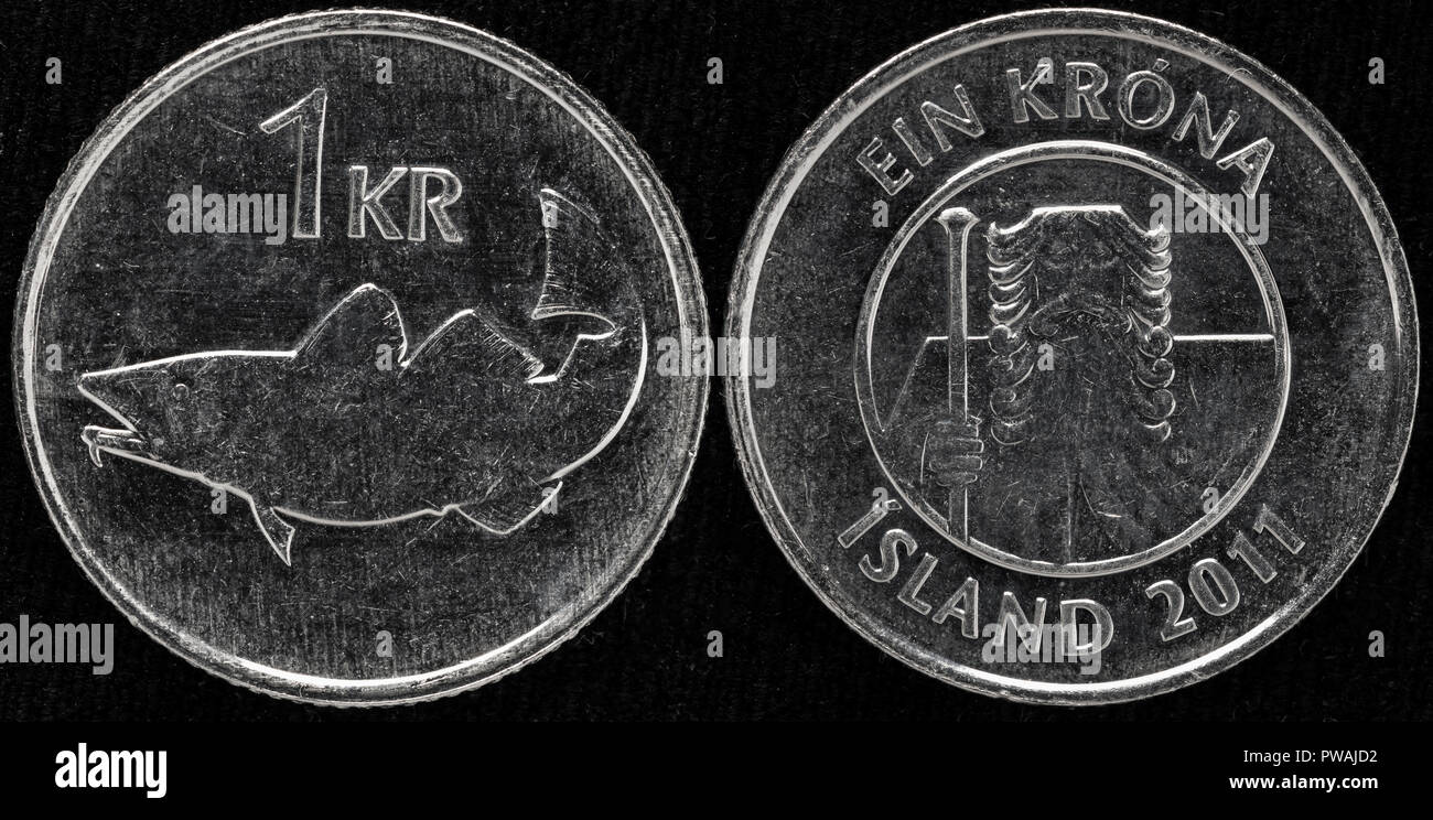 1 krona coin, Atlantic cod, Gadus morhua, Iceland, 2011 Stock Photo