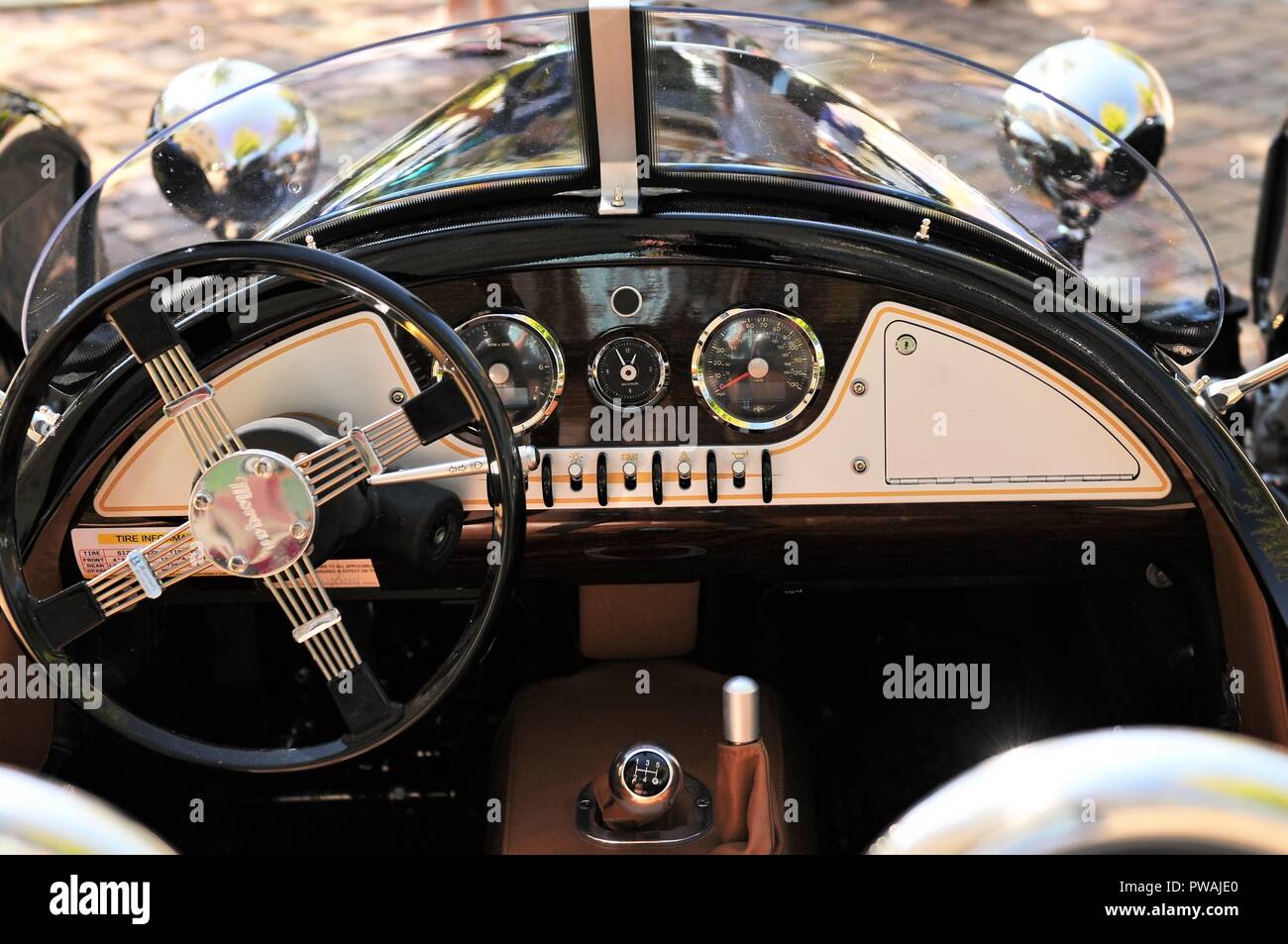 English three wheel Morgan sports car. Stock Photo