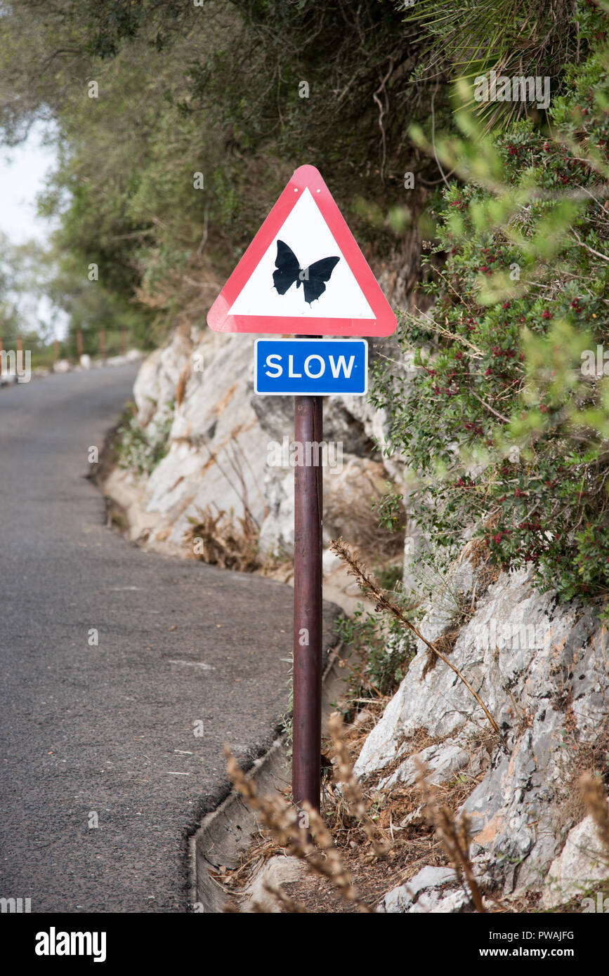 Danger: flying butterfly warning sign Stock Photo - Alamy