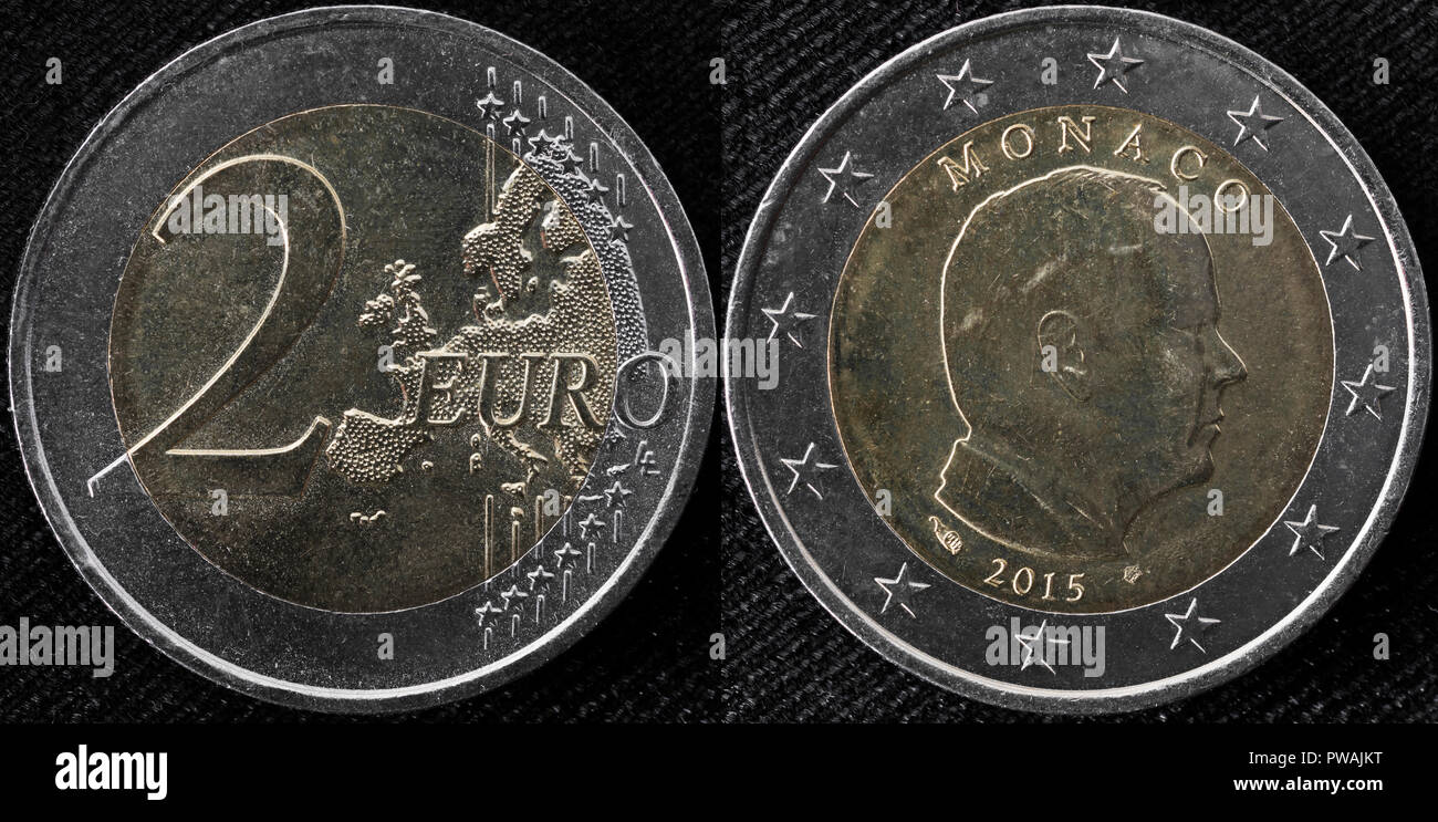 2 Euro coin, Prince Albert II, Monaco, 2015 Stock Photo - Alamy