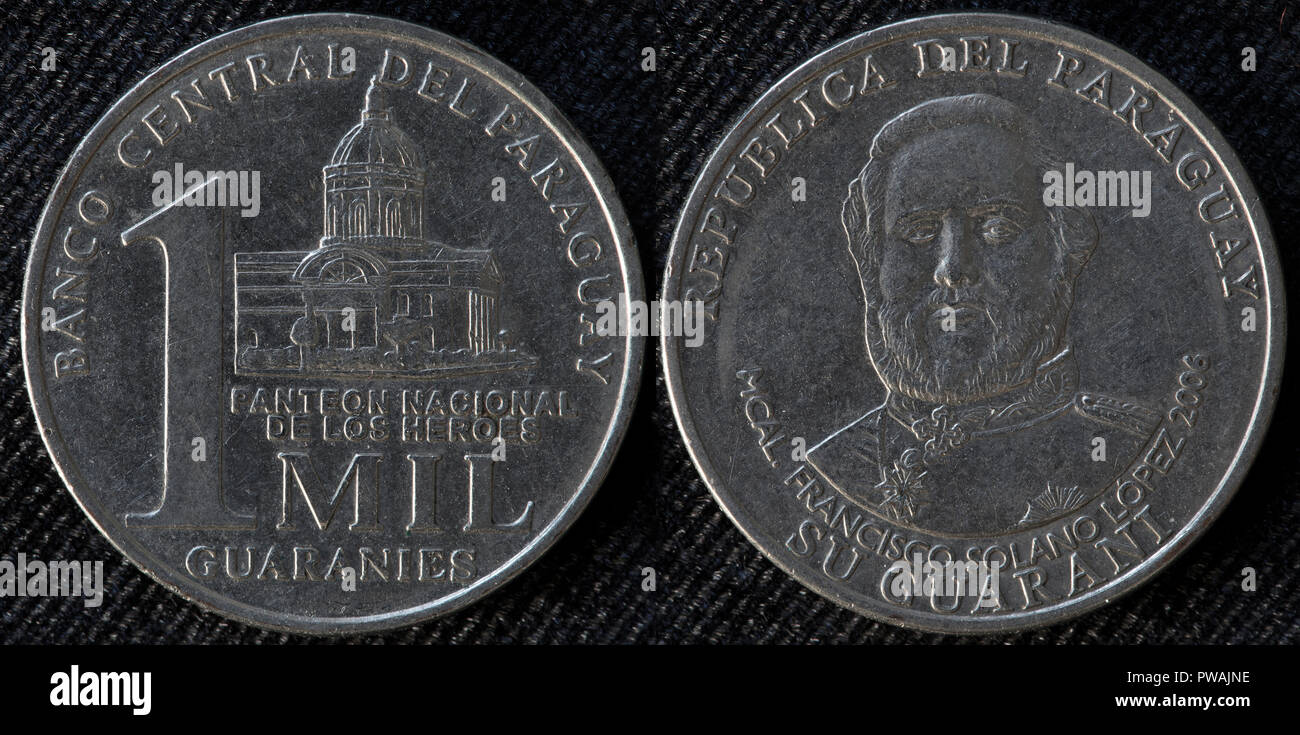 1000 guaranies coin, Marshal Francisco Solano Lopez, Paraguay, 2006 Stock Photo