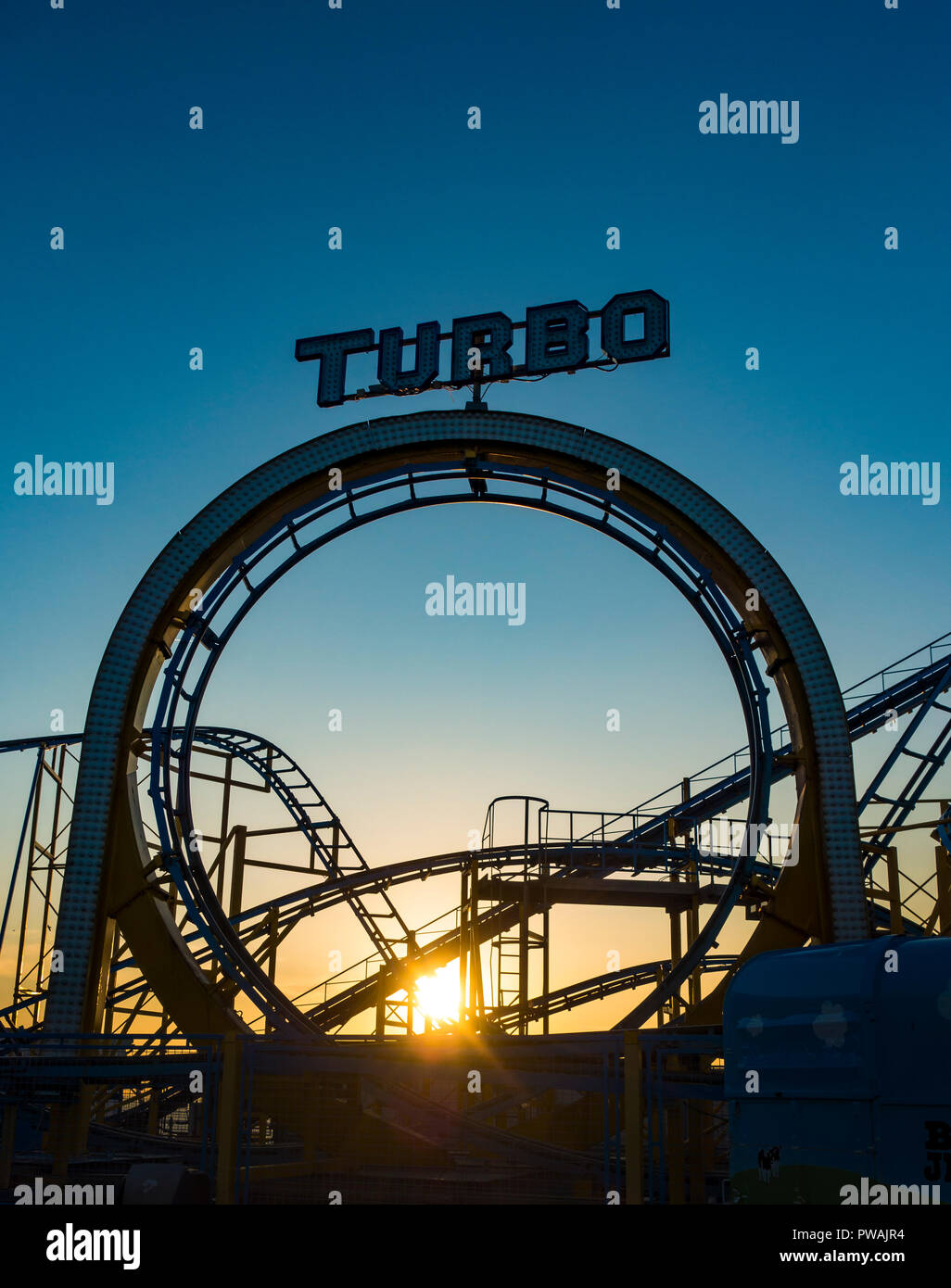 Turbo,Fairground Ride,Winter,Brighton Pier,Sunset,Brighton,Sussex,England Stock Photo