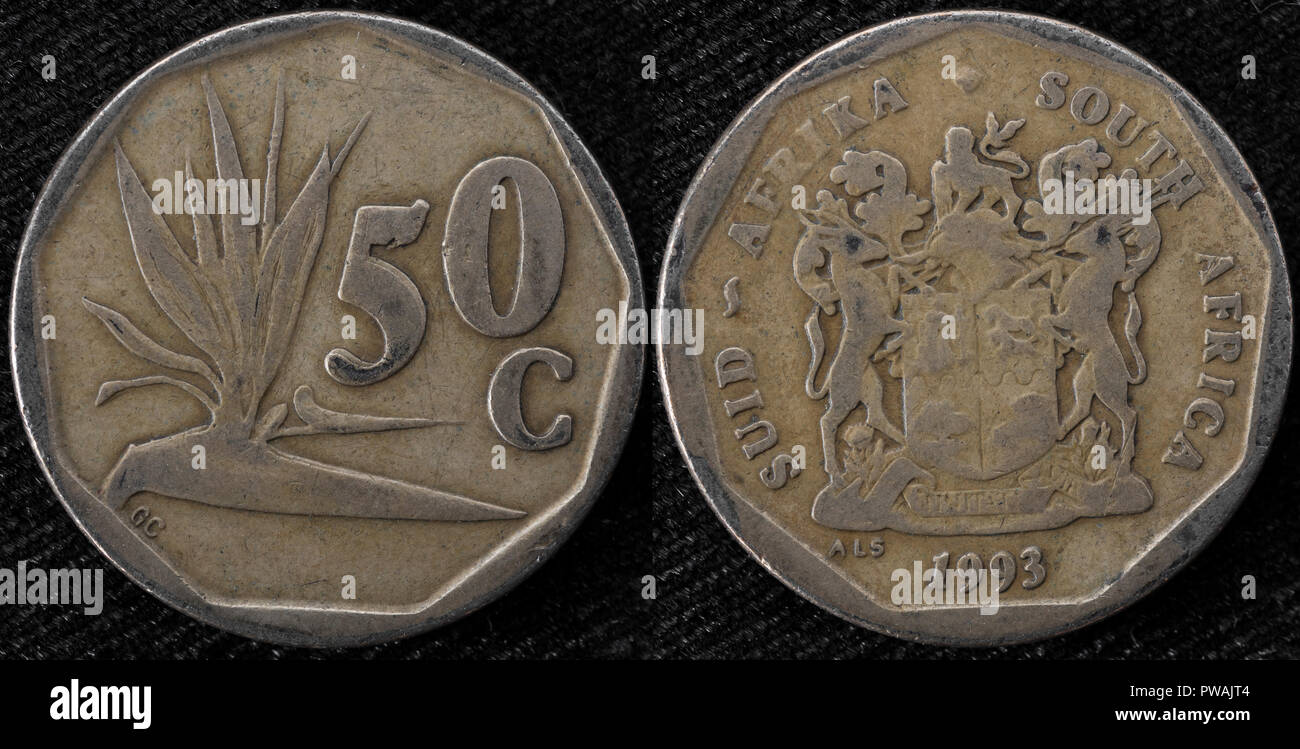 50 cent coin, Strelitzia, Republic of South Africa, 1993 Stock Photo