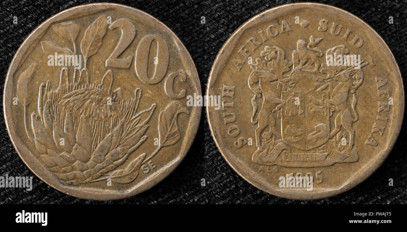 20 cent coin, Protea, Republic of South Africa, 1995 Stock Photo