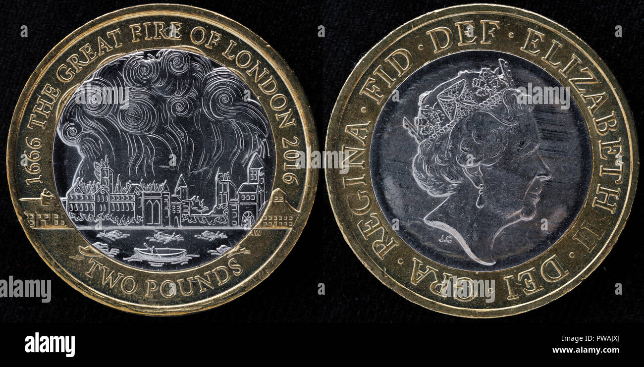 2 pounds coin, The Great fire of London, UK, 2016 Stock Photo