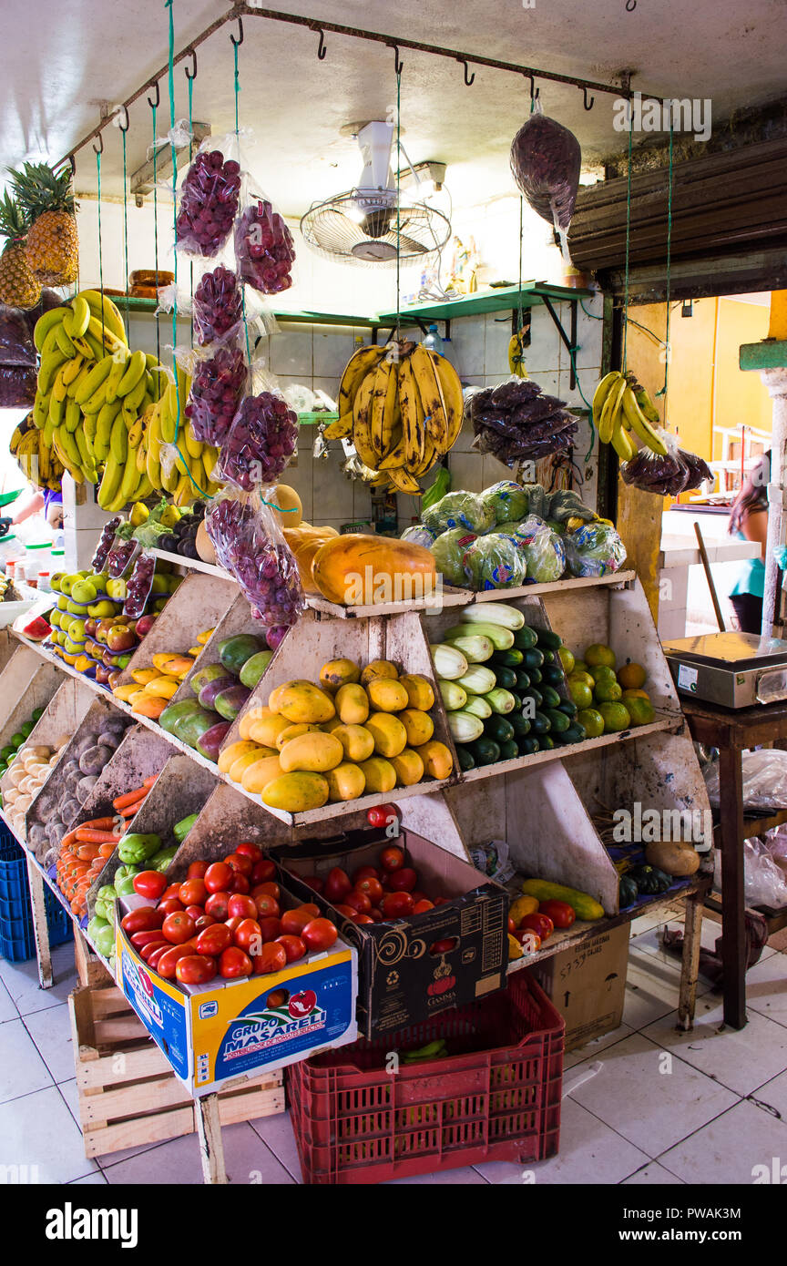 Mexican fruit market, located in the Yucatan. Stock Photo