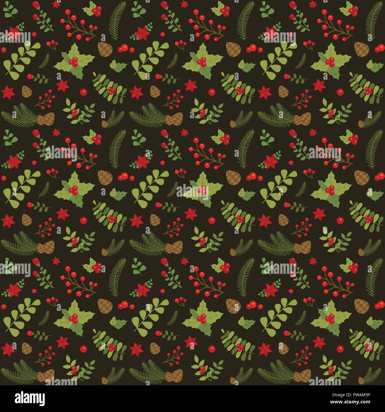 Christmas Floral Seamless Pattern Stock Vector