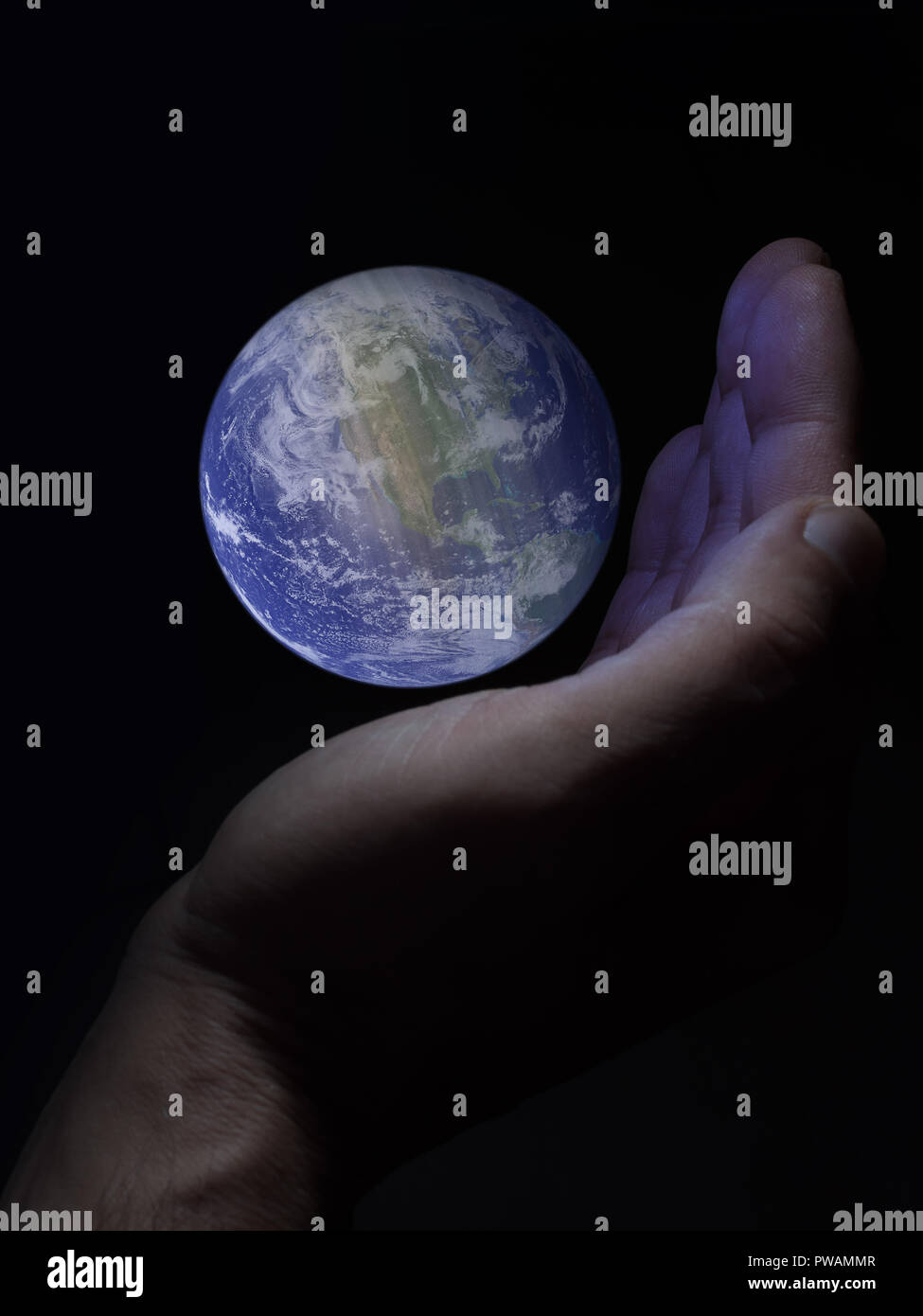Terrestrial globe dropped: concept of neglect of world conservation. Elements of this image furnished by NASA. Stock Photo