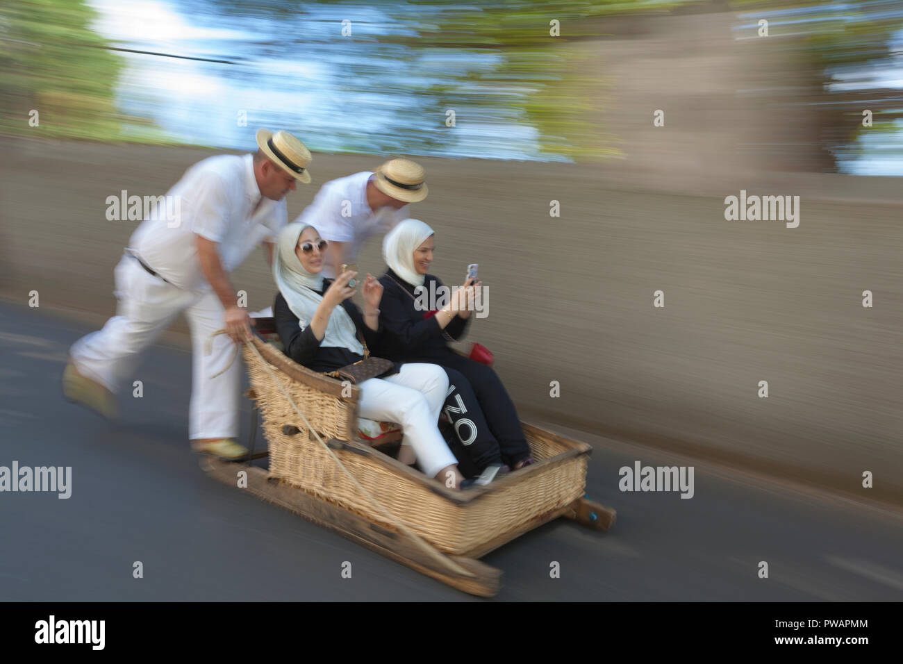 Carreiros in the toboggan Ride, Monte, Madeira, Portugal Stock Photo