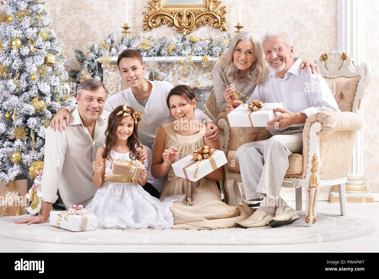 pics New Year Family Photos https www alamy com portrait of family celebrating new year at home image222128308 html