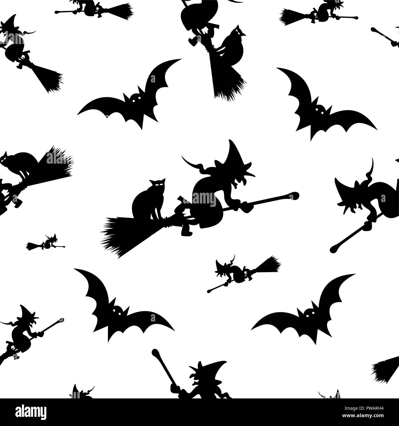 Witch on the broom - seamless pattern - vector, Halloween pattern black ...