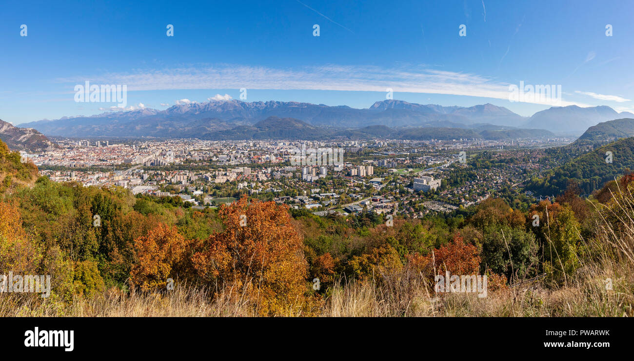 Grenoble Panorama looking to the east at the Belledonne moutains, Isere, France Stock Photo