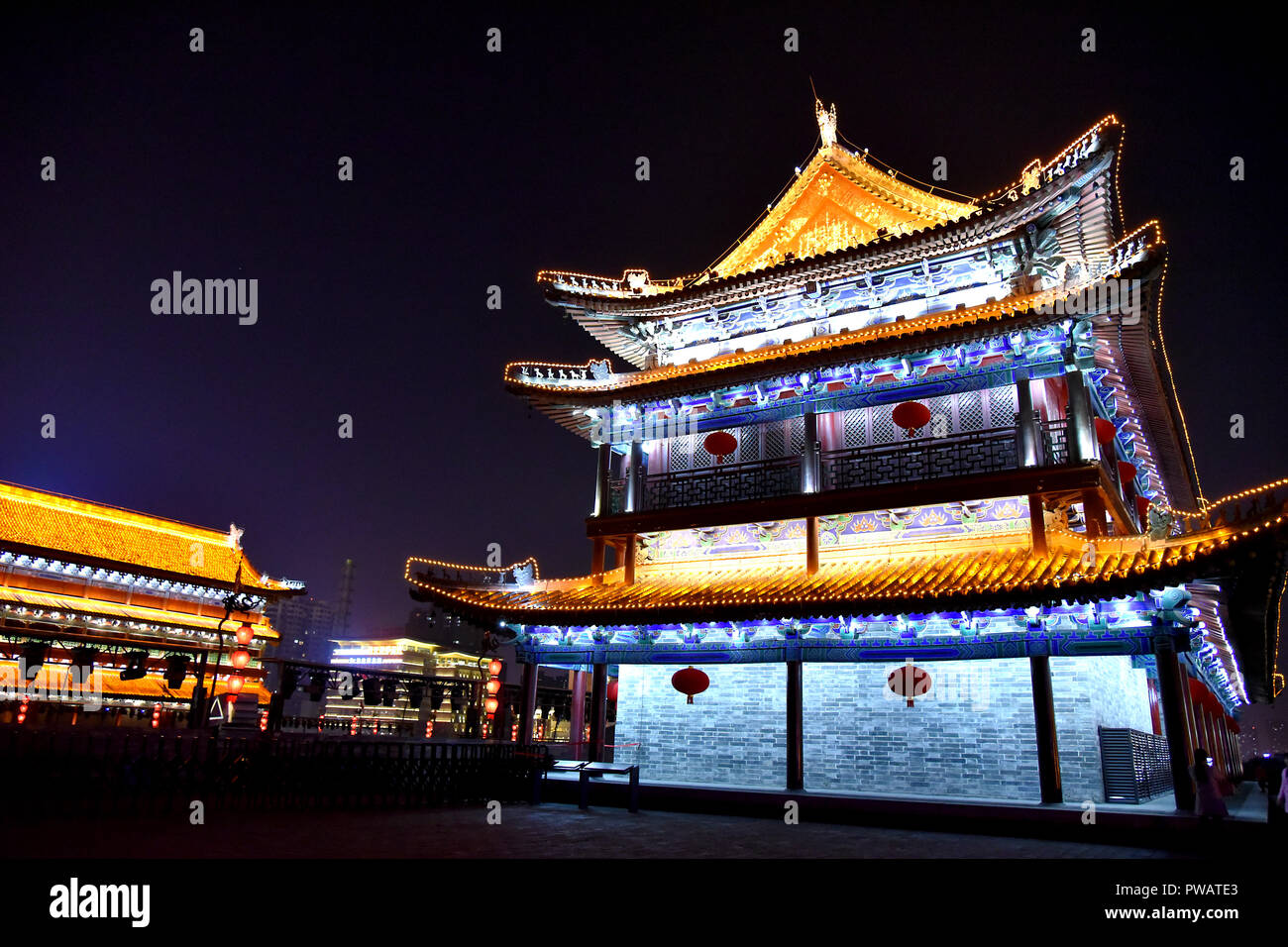 The awesome fortification on Xi'an walls Stock Photo