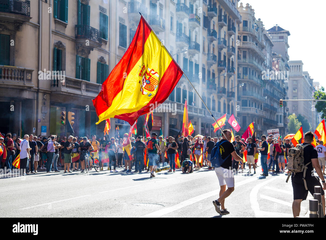 29th September 2018, Barcelona, Spain - Catalan pro-independence separatists protesting in the city centre Stock Photo