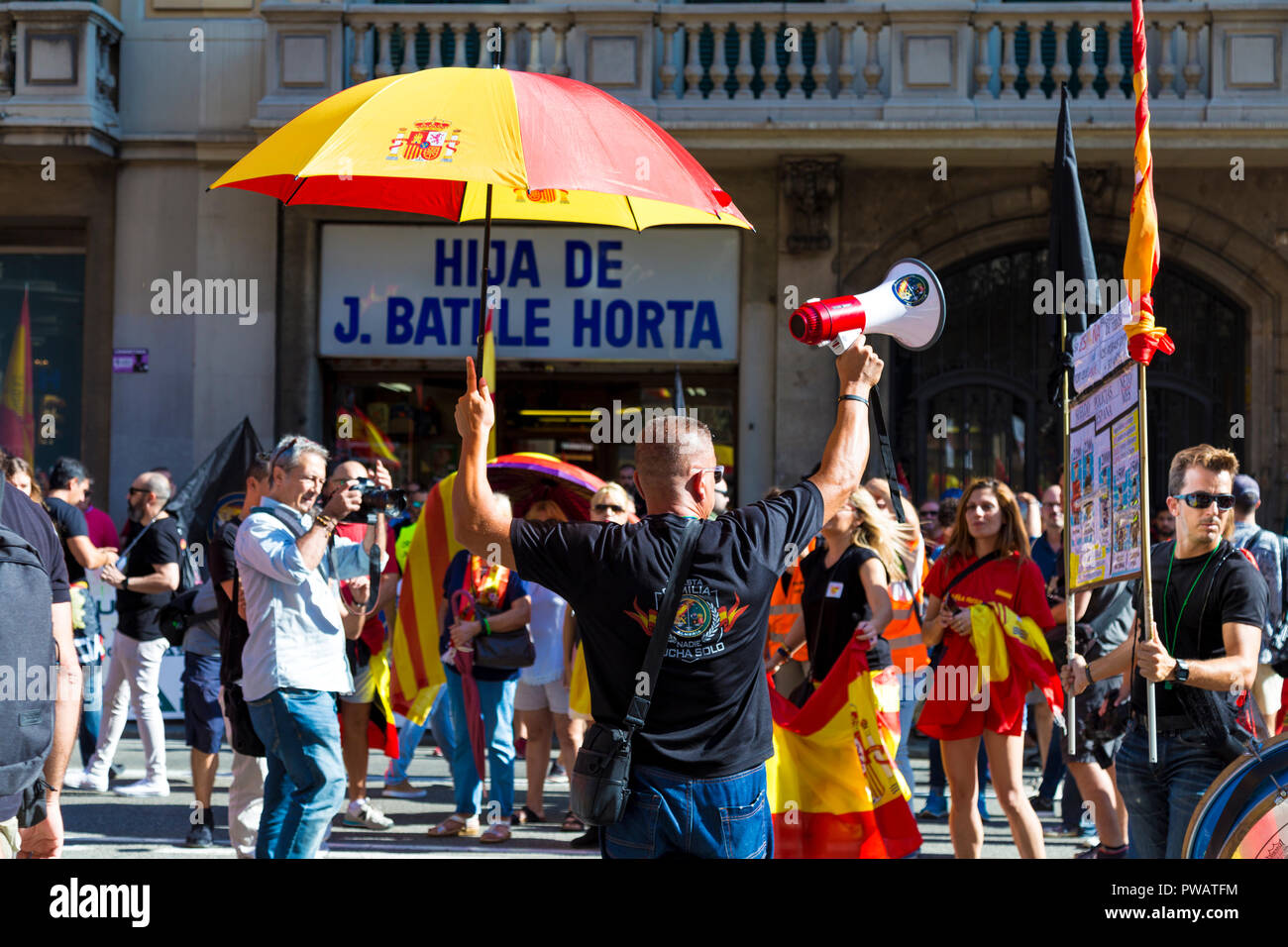 29th September 2018, Barcelona, Spain - Catalan pro-independence separatists protesting in the city centre Stock Photo