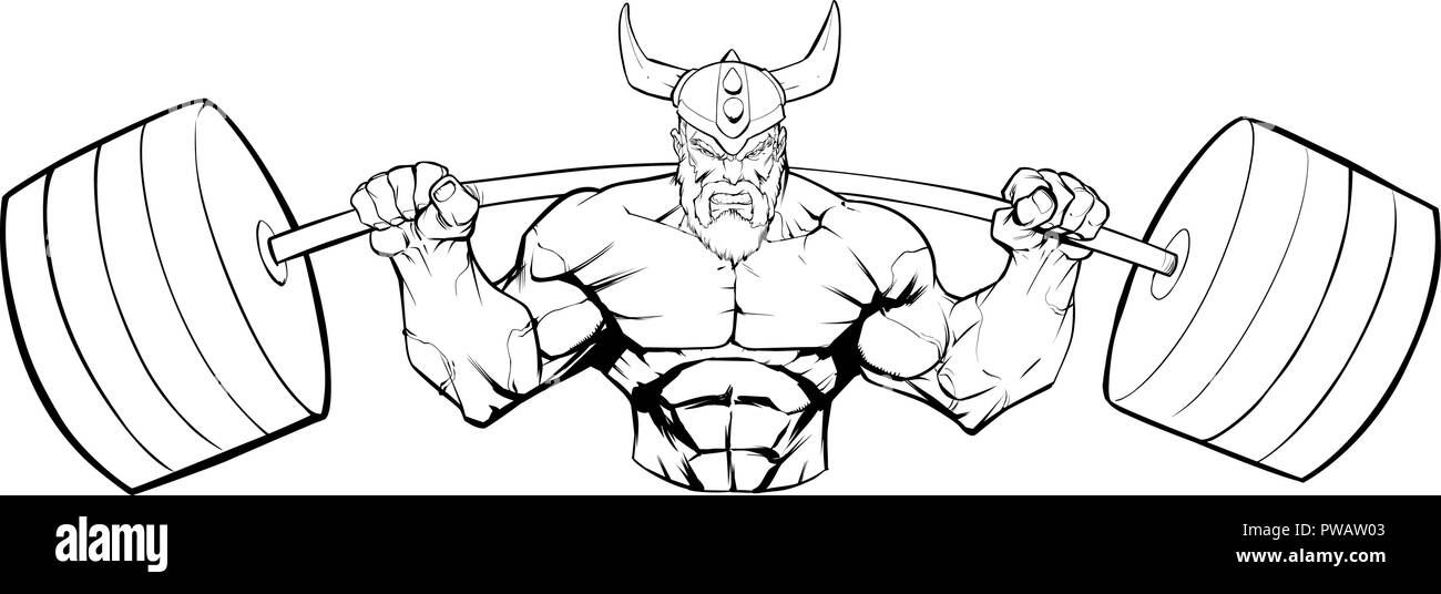 Viking Gym Mascot Grit Line Art Stock Vector