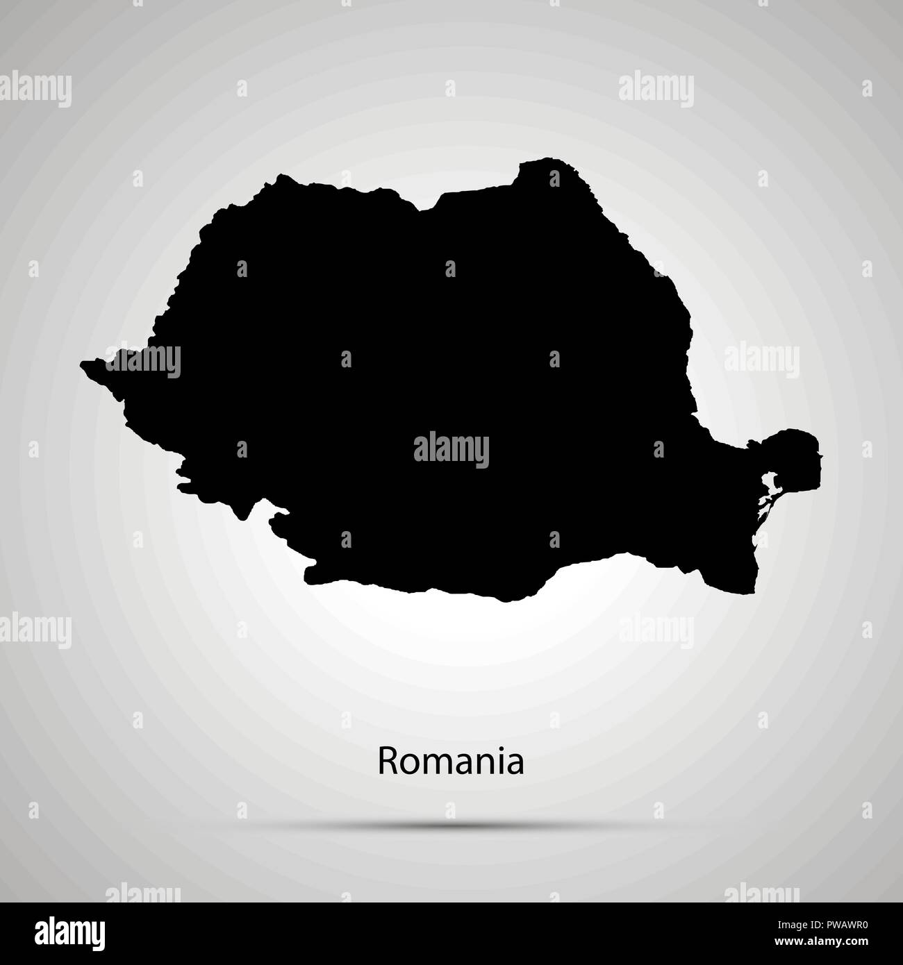 Romania country map, simple black silhouette Stock Vector