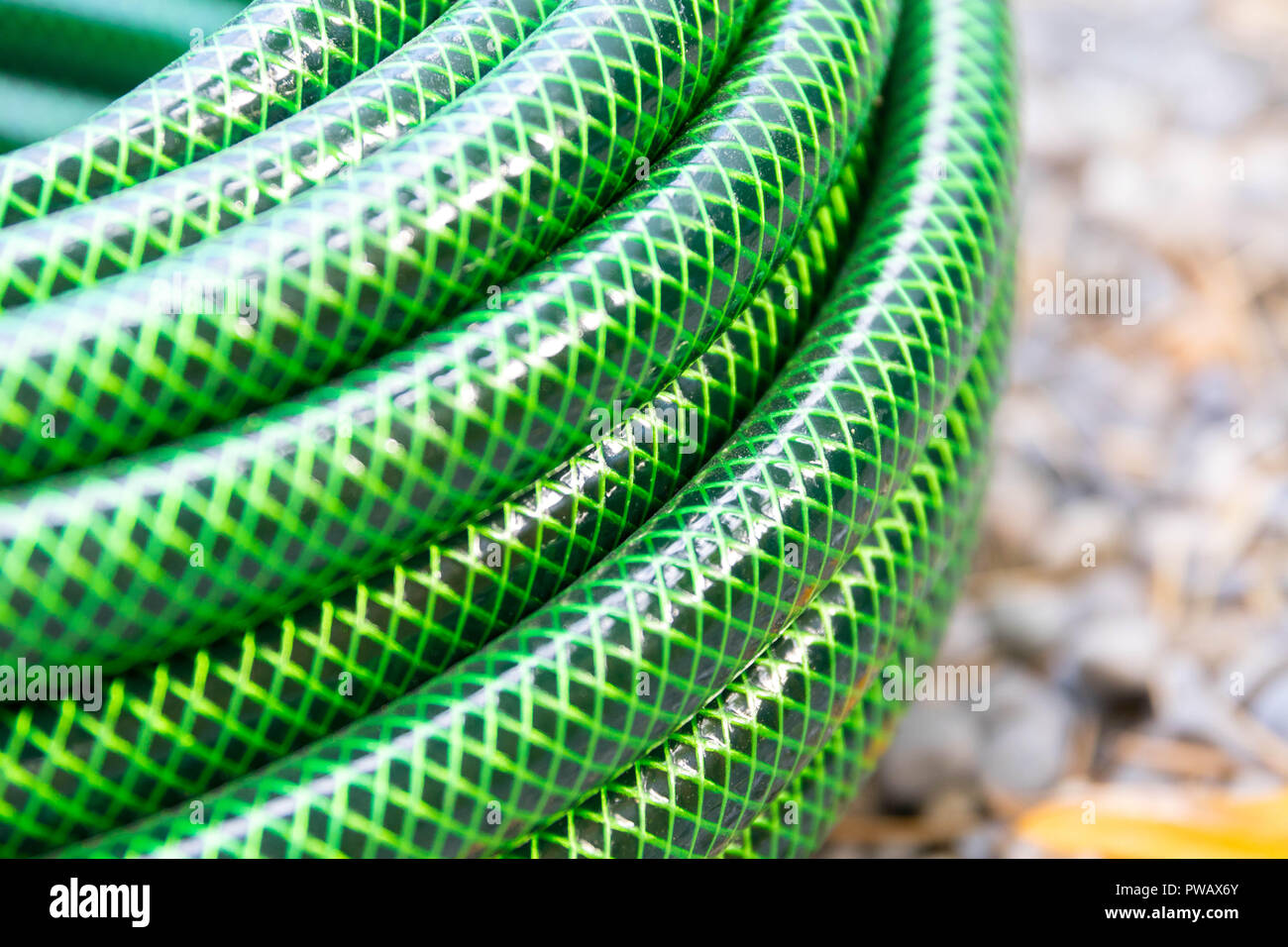 Garden hose pipe green water close up Stock Photo Alamy