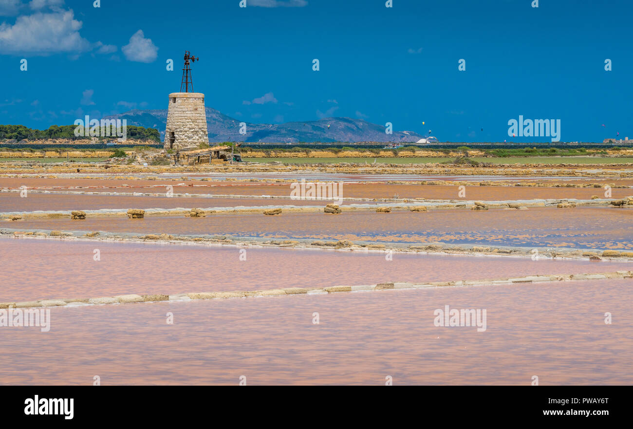Salt flats at the natural reserve of the "Saline dello Stagnone" near