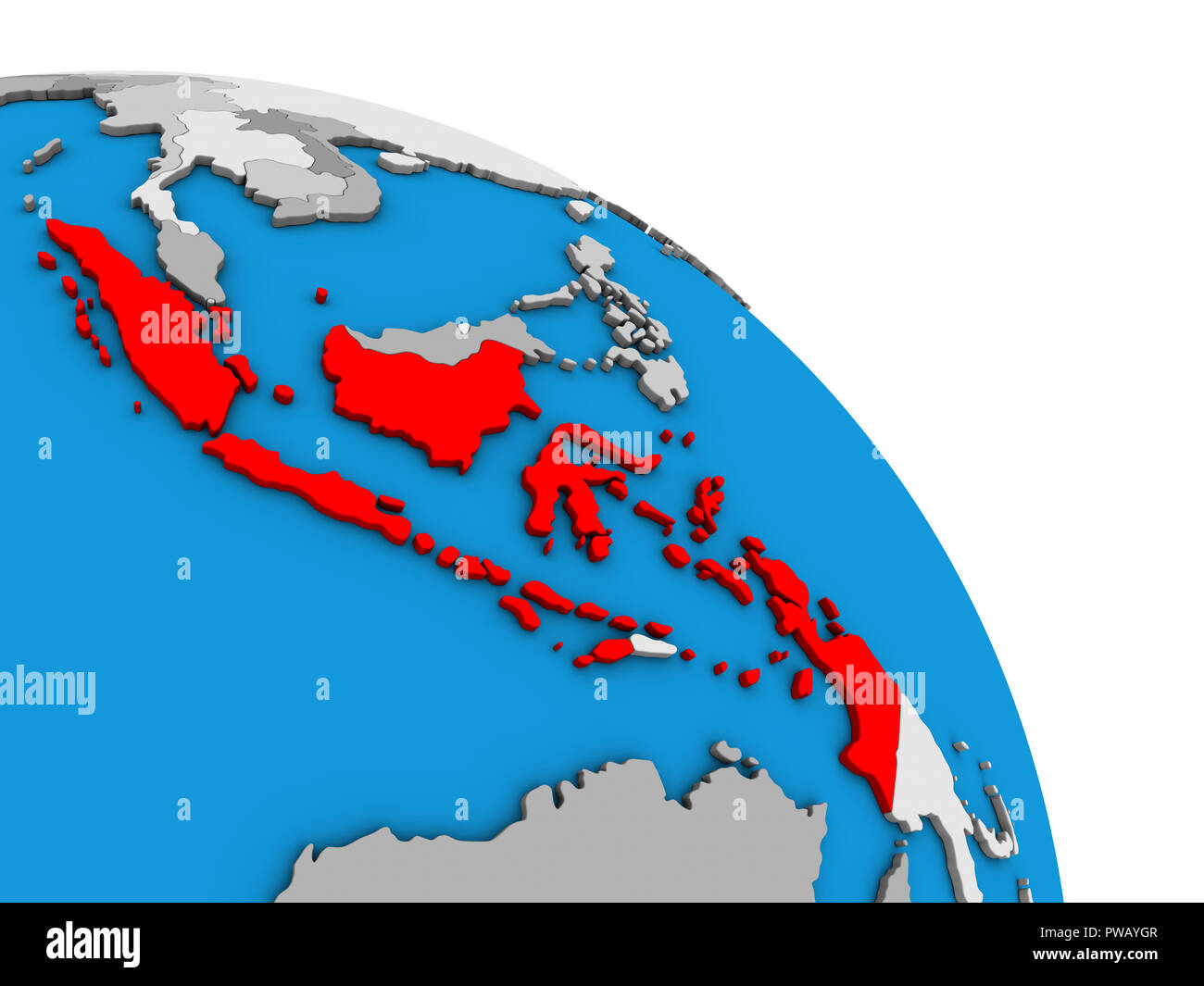 Indonesia on simple blue political 3D globe. 3D illustration. Stock Photo