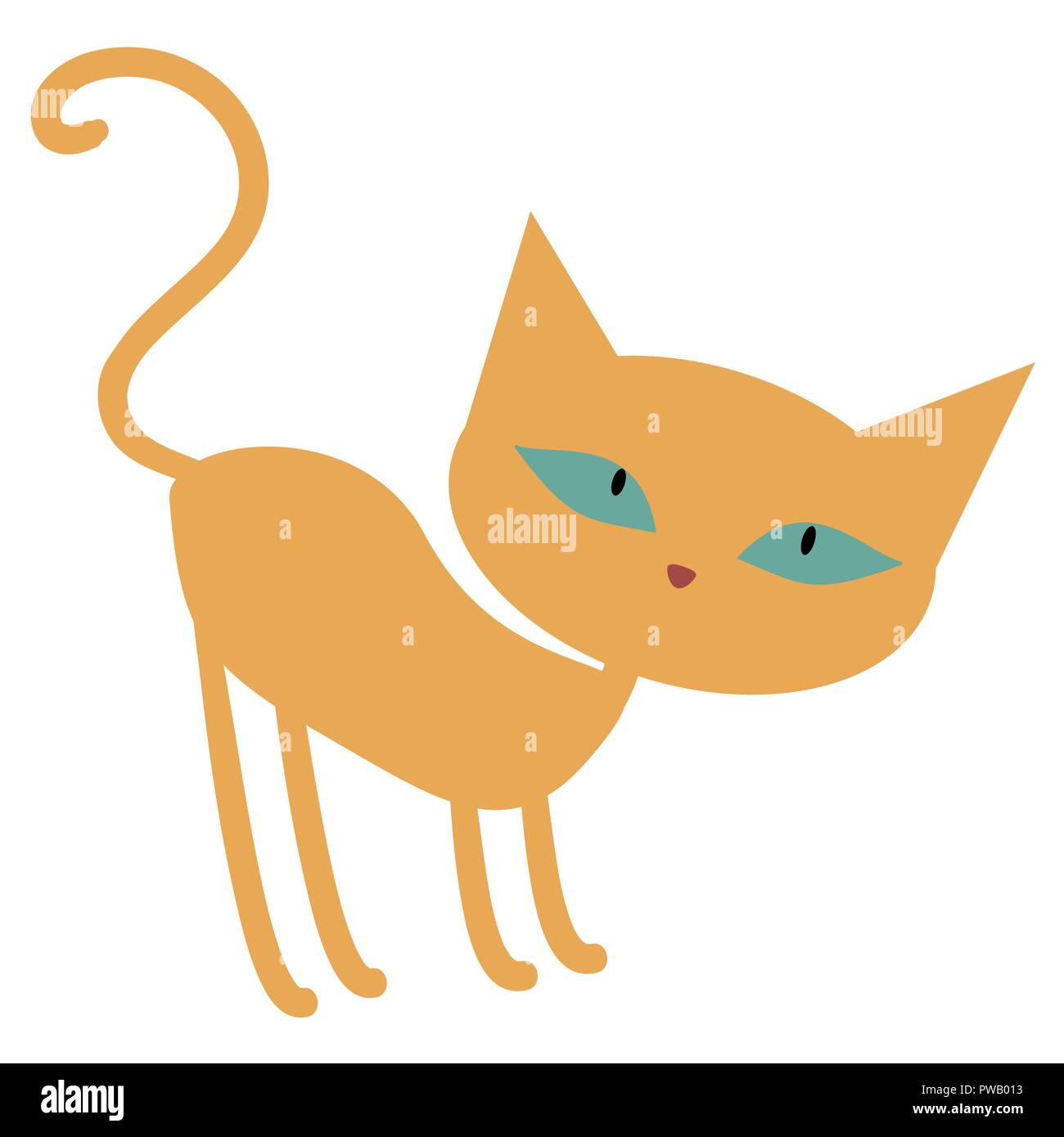 Cute ginger orange cartoon cat with green eyes Stock Vector