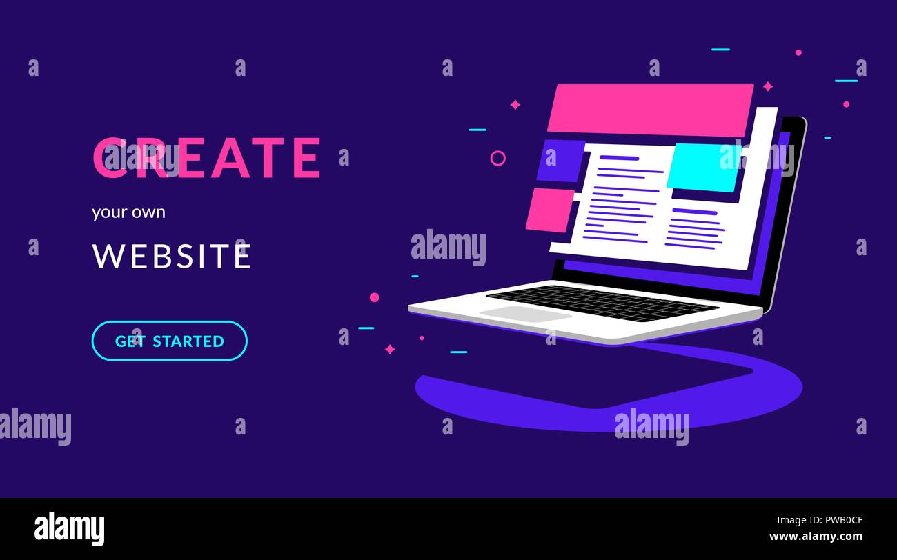 Create your own website flat vector neon illustration for web