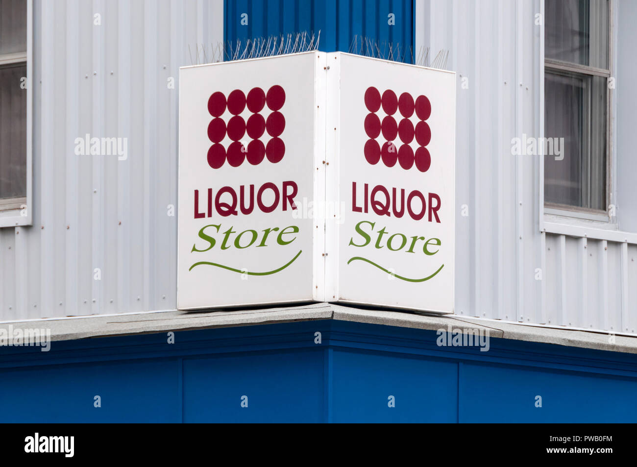 The logo of a Canadian Liquor Express liquor store on a shop in St John's, Newfoundland. Stock Photo