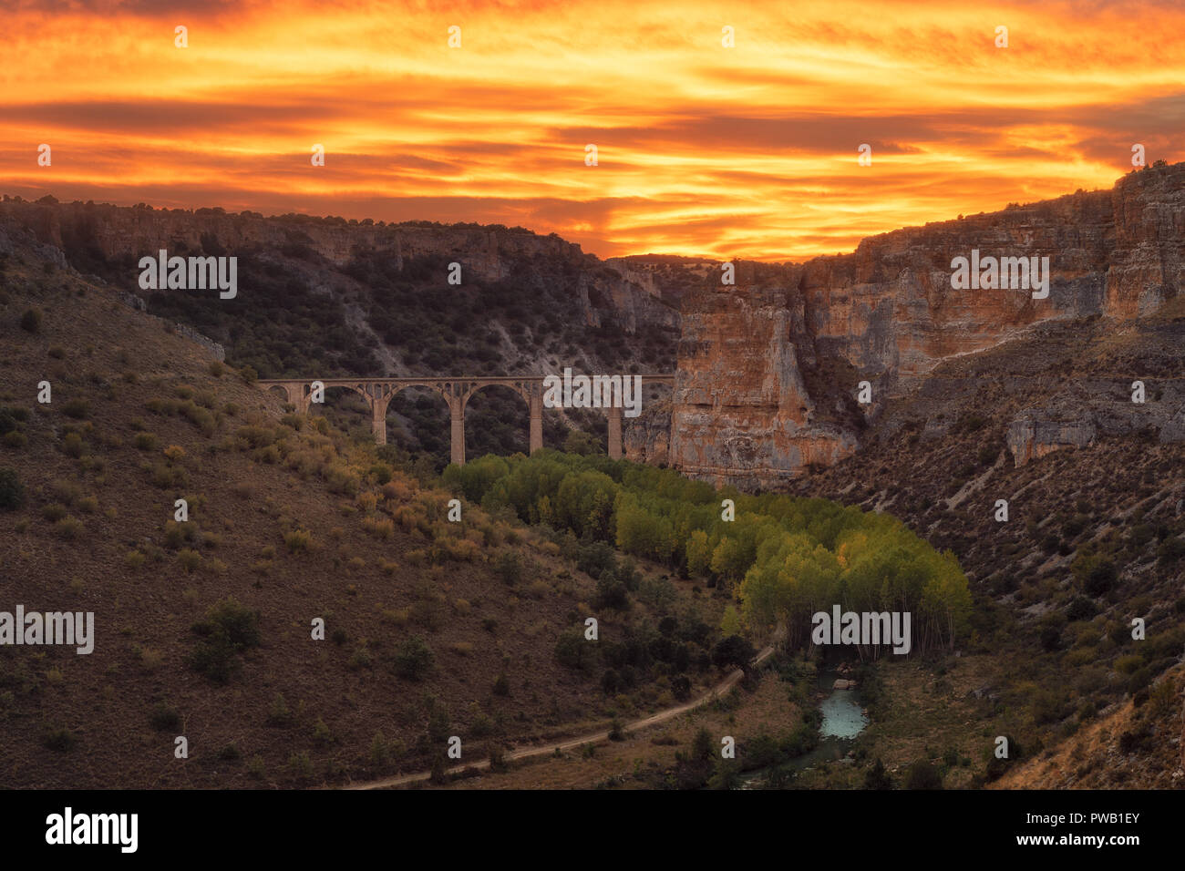 Sunset over Riaza canyon in Segovia, Spain Stock Photo