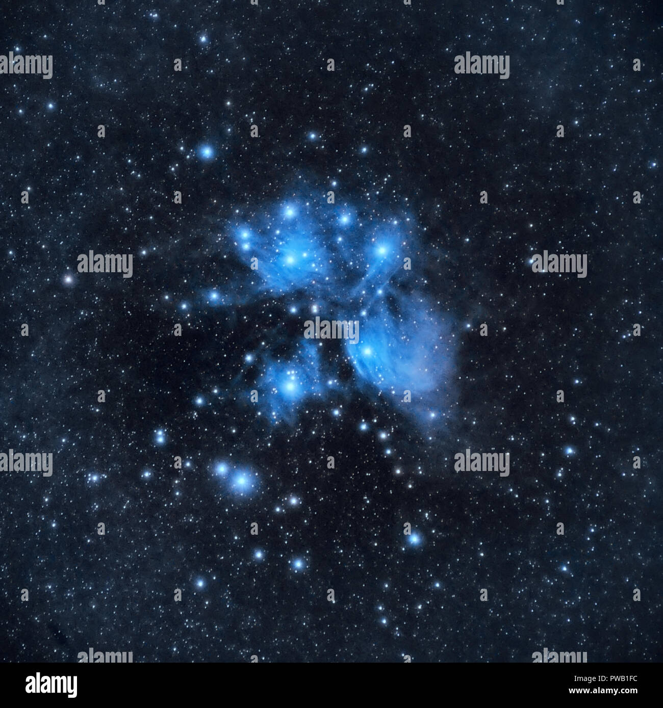 M45, Pleiades cluster or the seven sisters Stock Photo