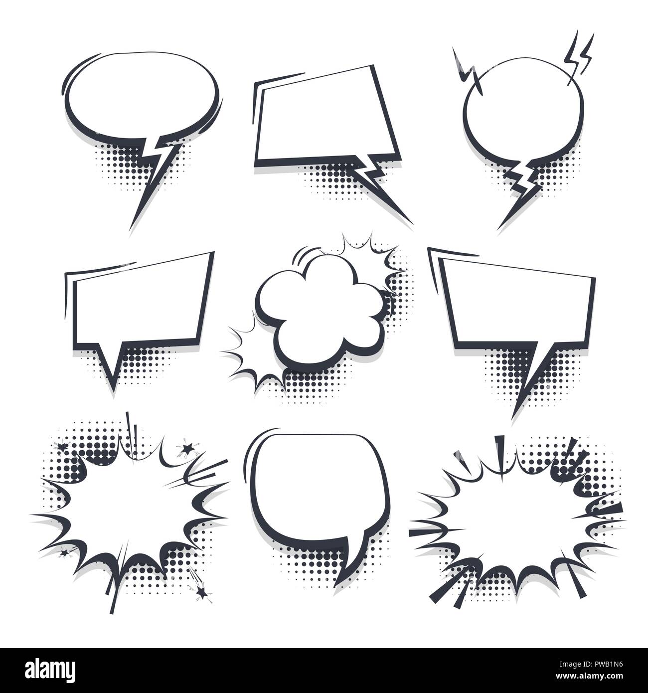 Big set hand drawn effects comic speech bubbles Stock Vector Image ...