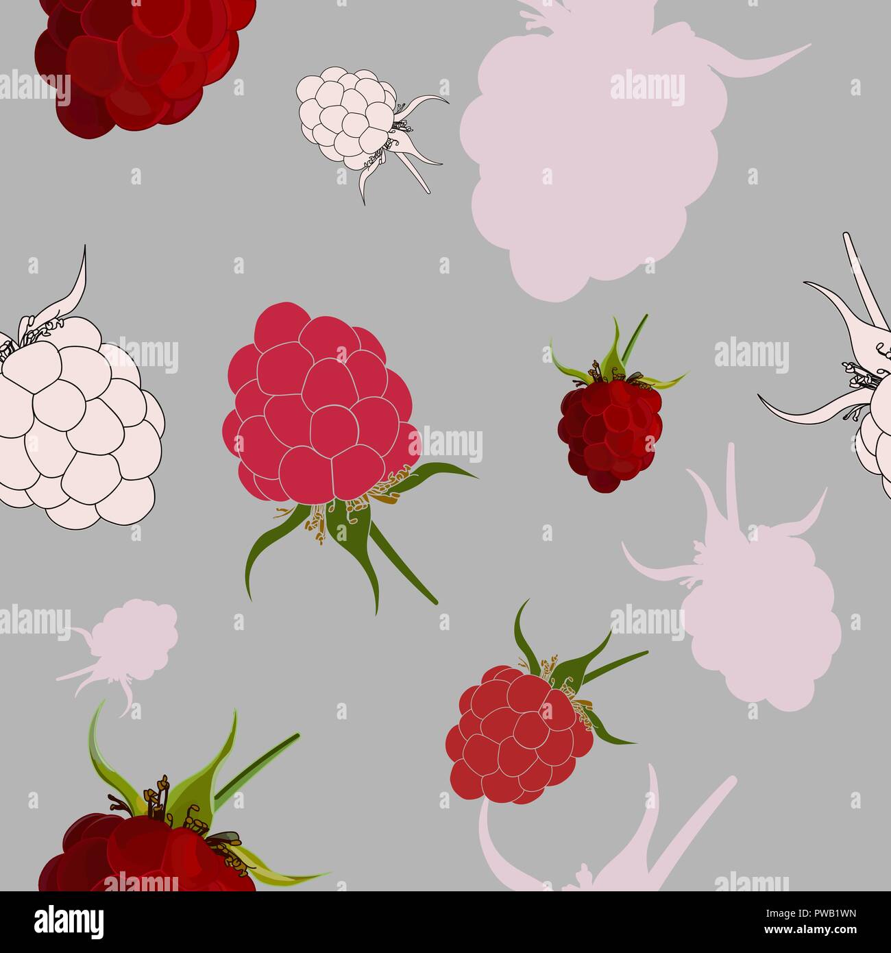 Tasty raspberry seamless pattern. Hand drawn berry sketches background. Stock Vector