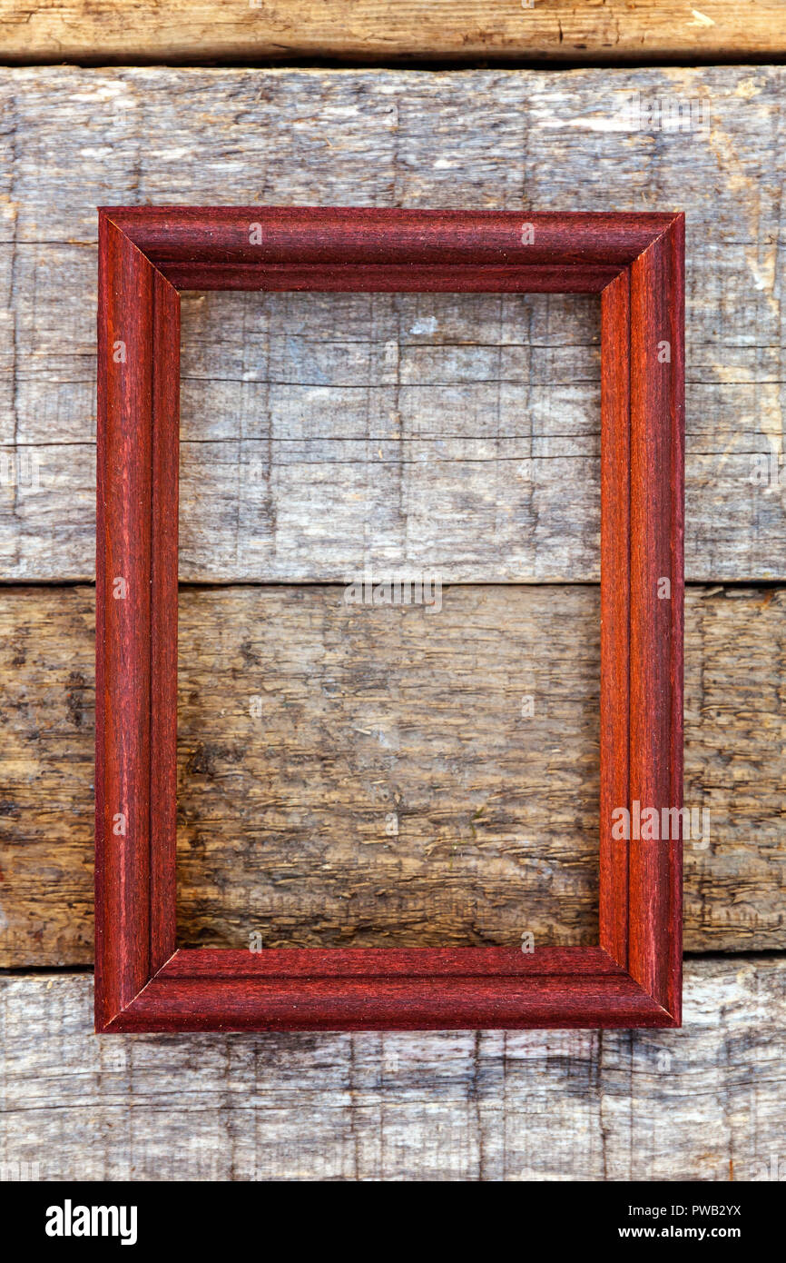 Simple eco rustic old vintage wooden frame on desk texture background ...